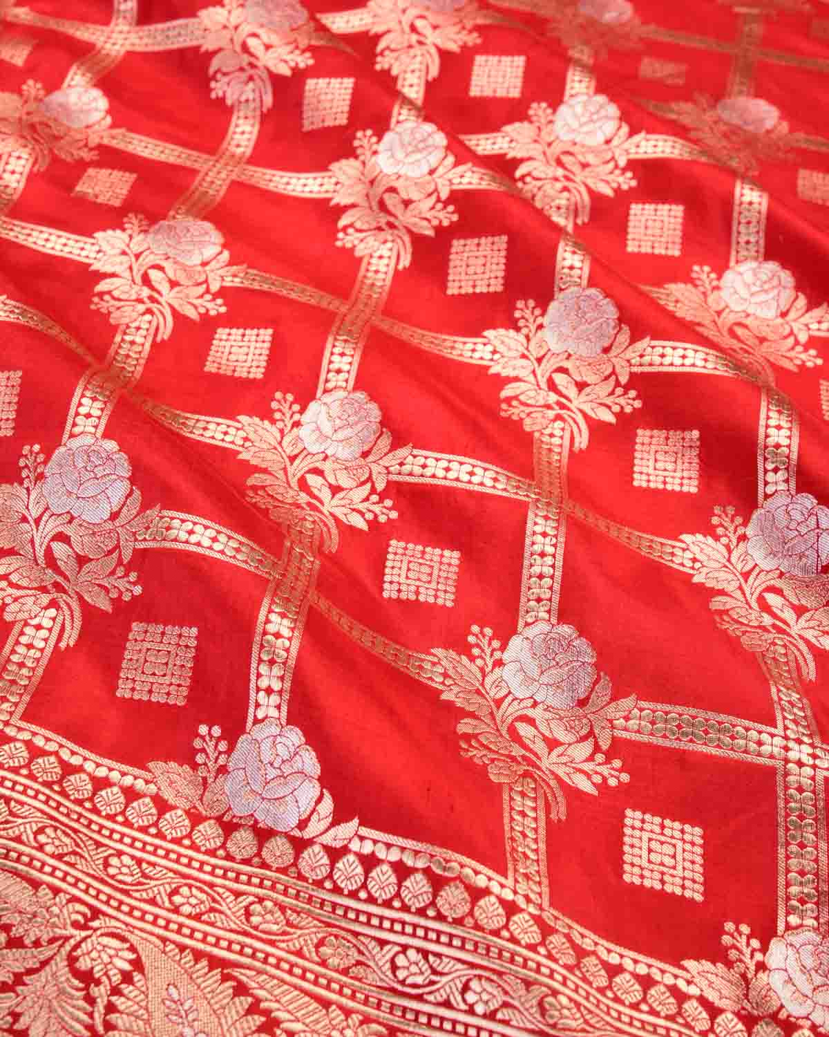 Floral Red Katan Silk Banarasi Saree