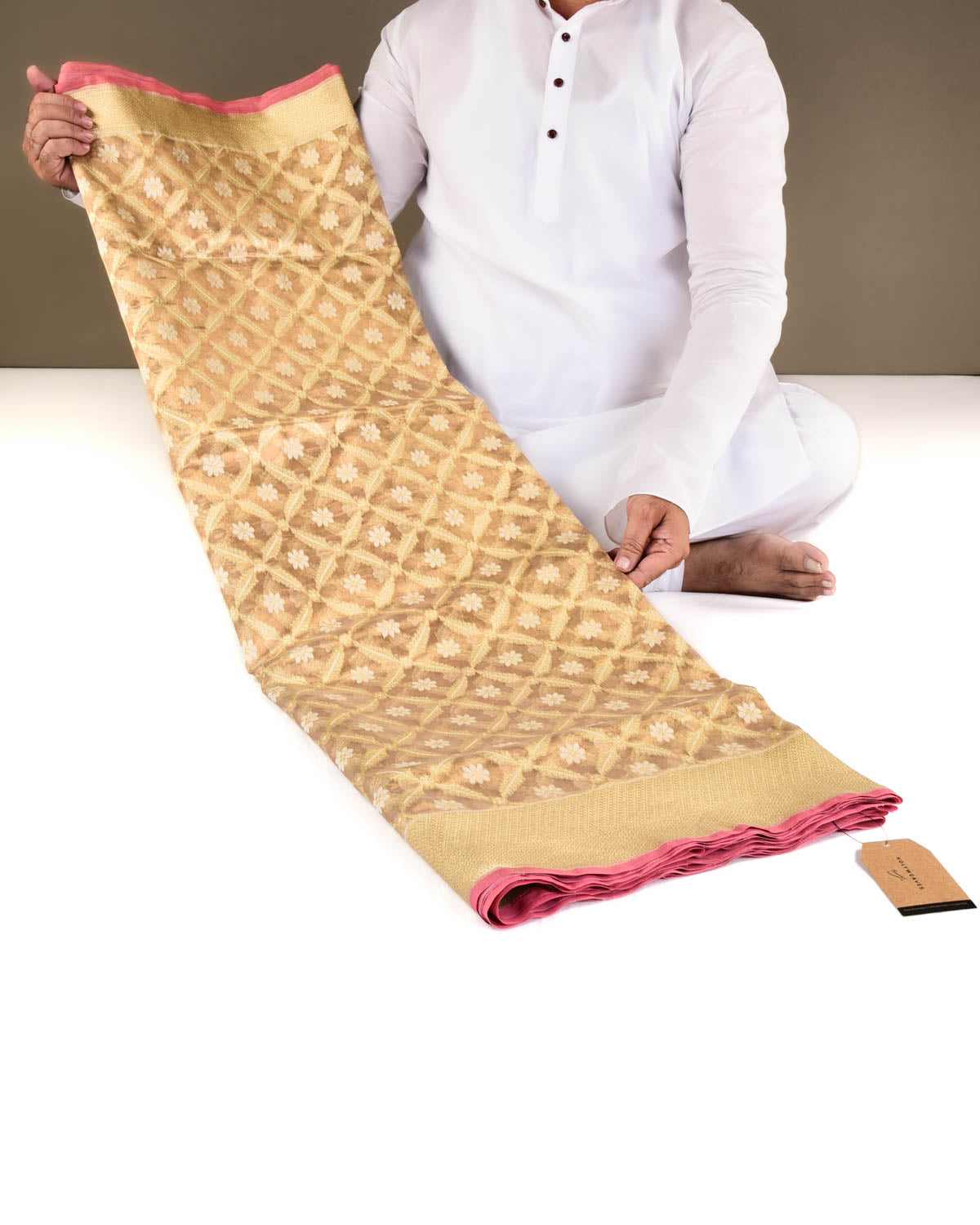 Metallic Gold Banarasi Gold Zari Jaal Cutwork Brocade Handwoven Kora Tissue Saree-HolyWeaves