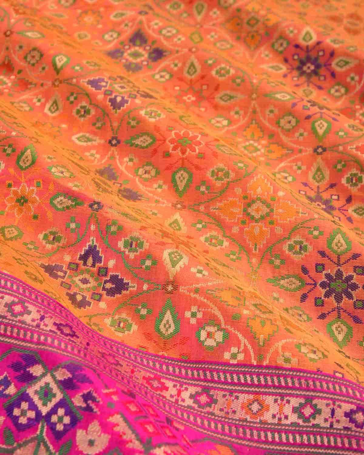 Shot Orange Traditional Patola Tehri Cutwork Brocade Handwoven Katan Silk Banarasi Saree-HolyWeaves