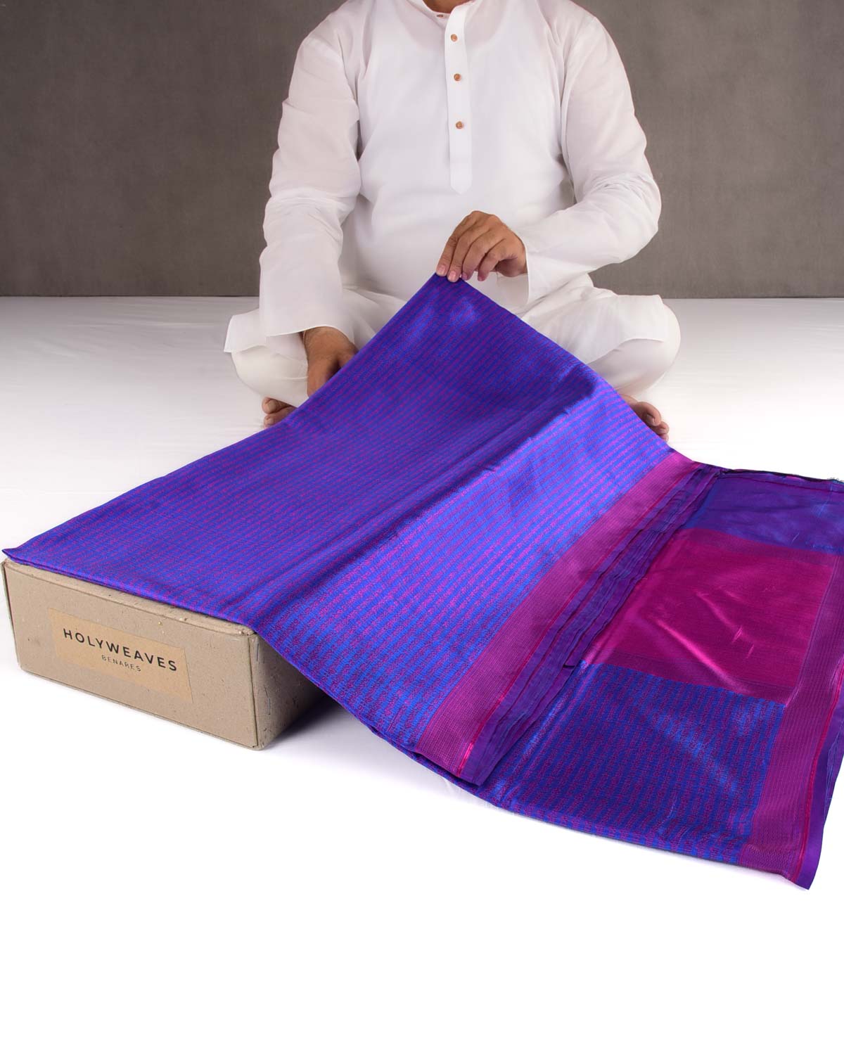 Green on Shot Purple Geeta Shlok 2.47 Brocade Handwoven Banarasi Katan Silk Saree-HolyWeaves