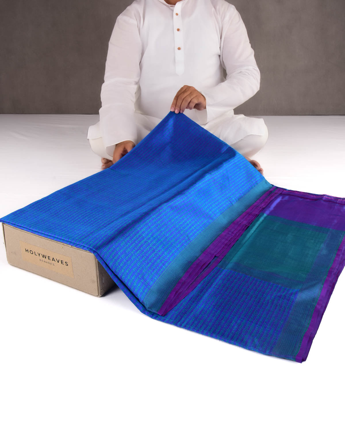 Magenta on Shot Blue Geeta Shlok 2.47 Brocade Handwoven Banarasi Katan Silk Saree-HolyWeaves