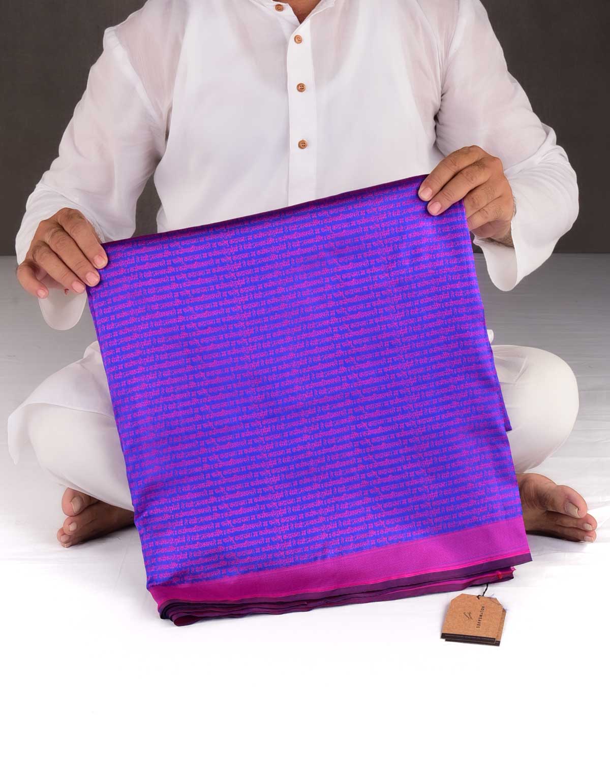 Shot Blue Banarasi Pink Resham Geeta Shlok 2.47 Brocade Handwoven Katan Silk Saree-HolyWeaves