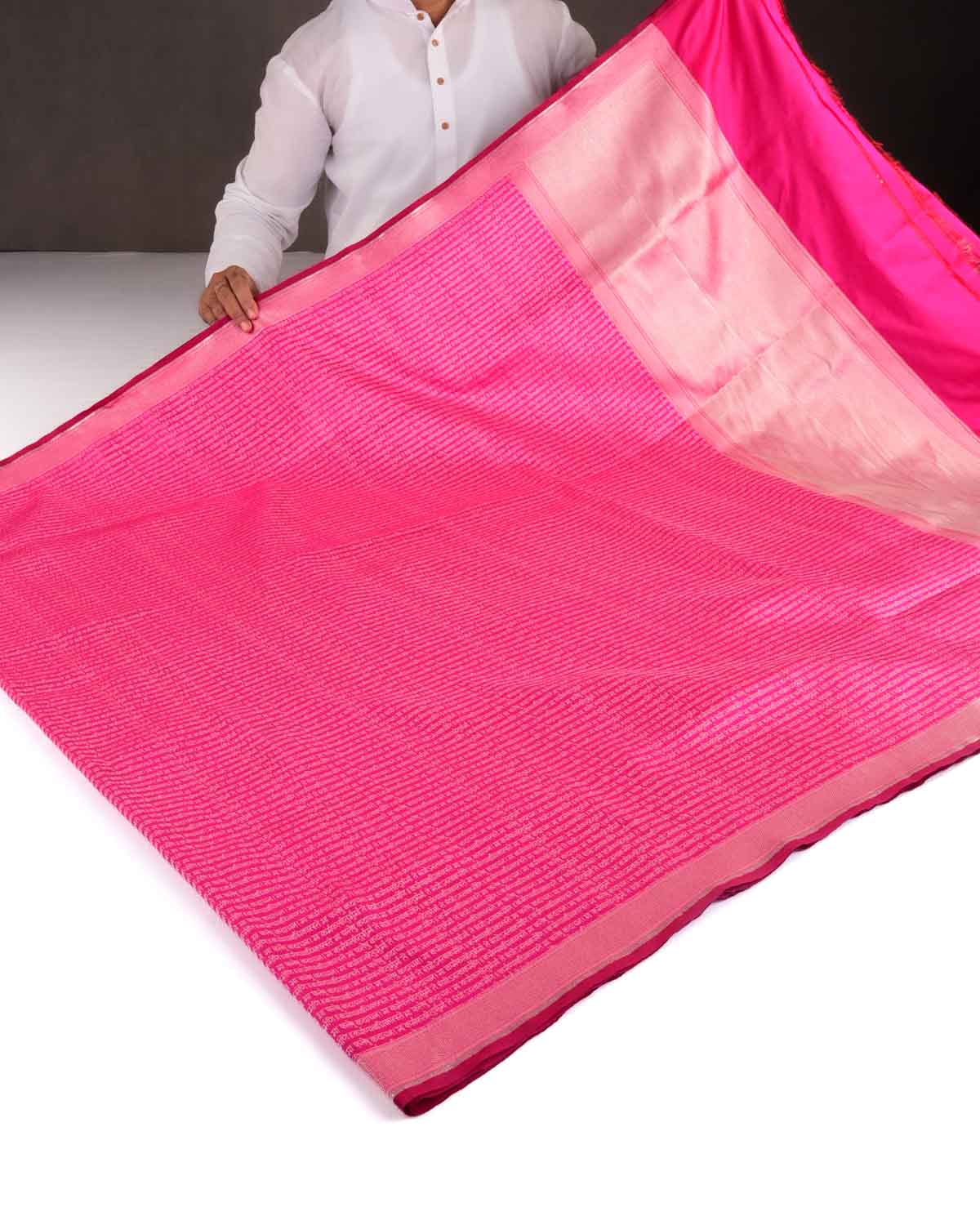 Shot Rani Pink Banarasi Silver Zari Geeta Shlok 2.47 Brocade Handwoven Katan Silk Saree-HolyWeaves