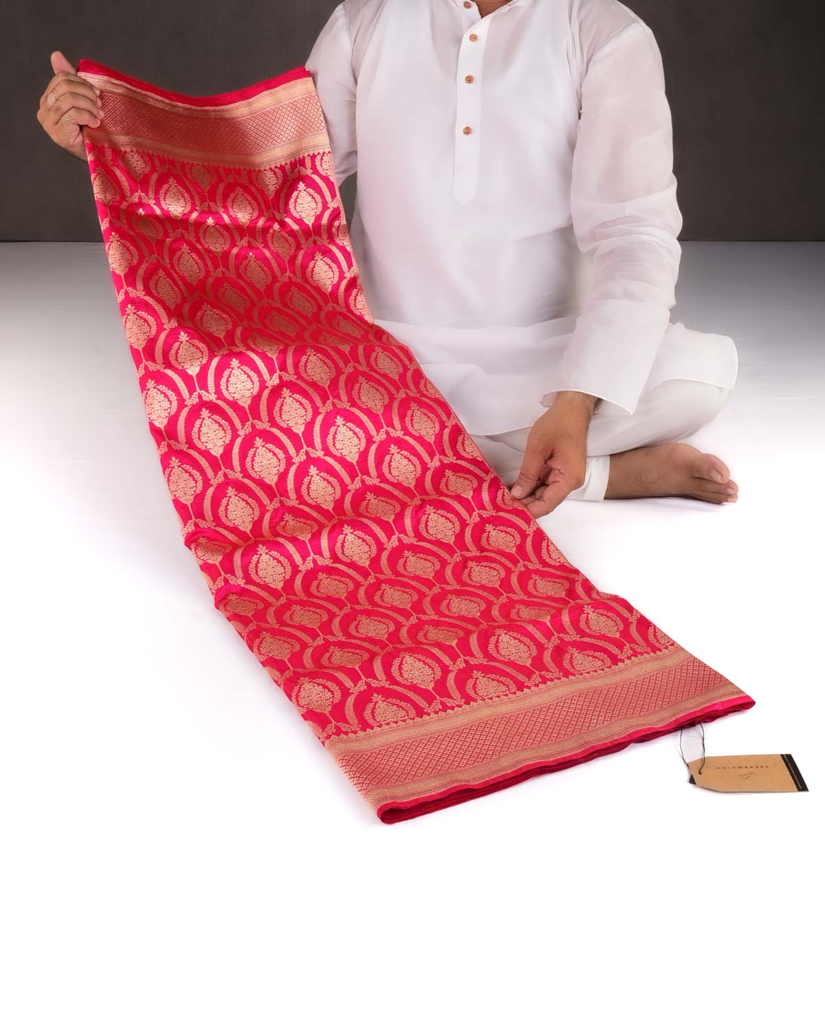 Shot Red-Pink Banarasi Gold Zari Classic Jaal Cutwork Brocade Handwoven Katan Silk Saree-HolyWeaves