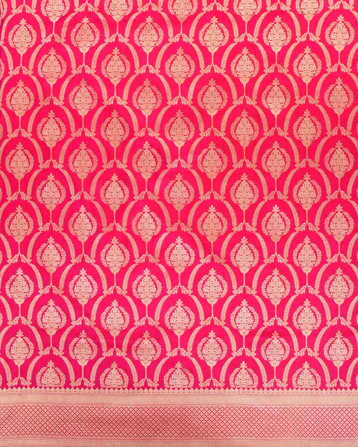 Shot Red-Pink Banarasi Gold Zari Classic Jaal Cutwork Brocade Handwoven Katan Silk Saree-HolyWeaves