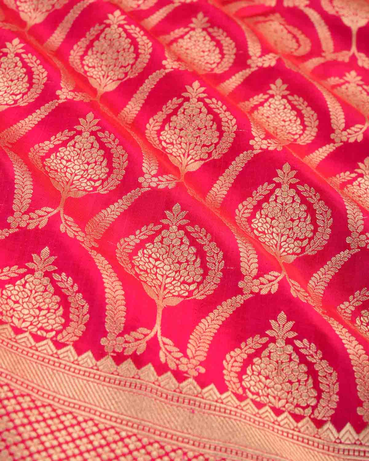 Shot Red-Pink Banarasi Gold Zari Classic Jaal Cutwork Brocade Handwoven Katan Silk Saree-HolyWeaves