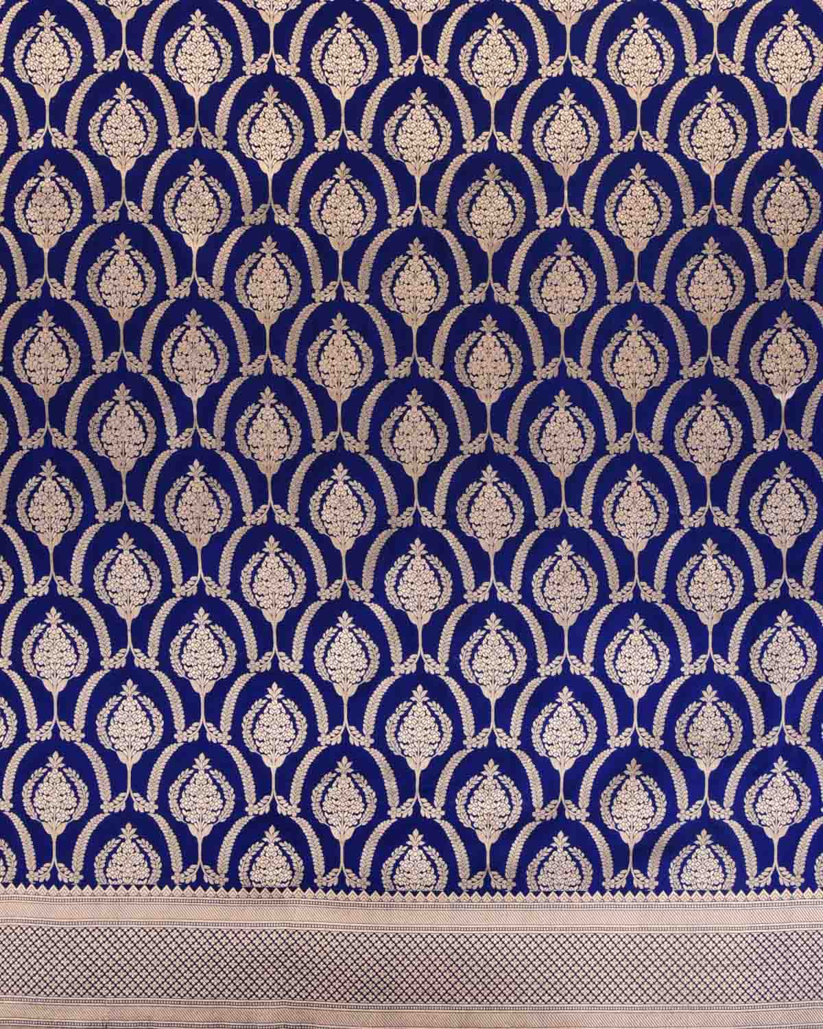 Royal Blue Banarasi Gold Zari Classic Jaal Cutwork Brocade Handwoven Katan Silk Saree-HolyWeaves