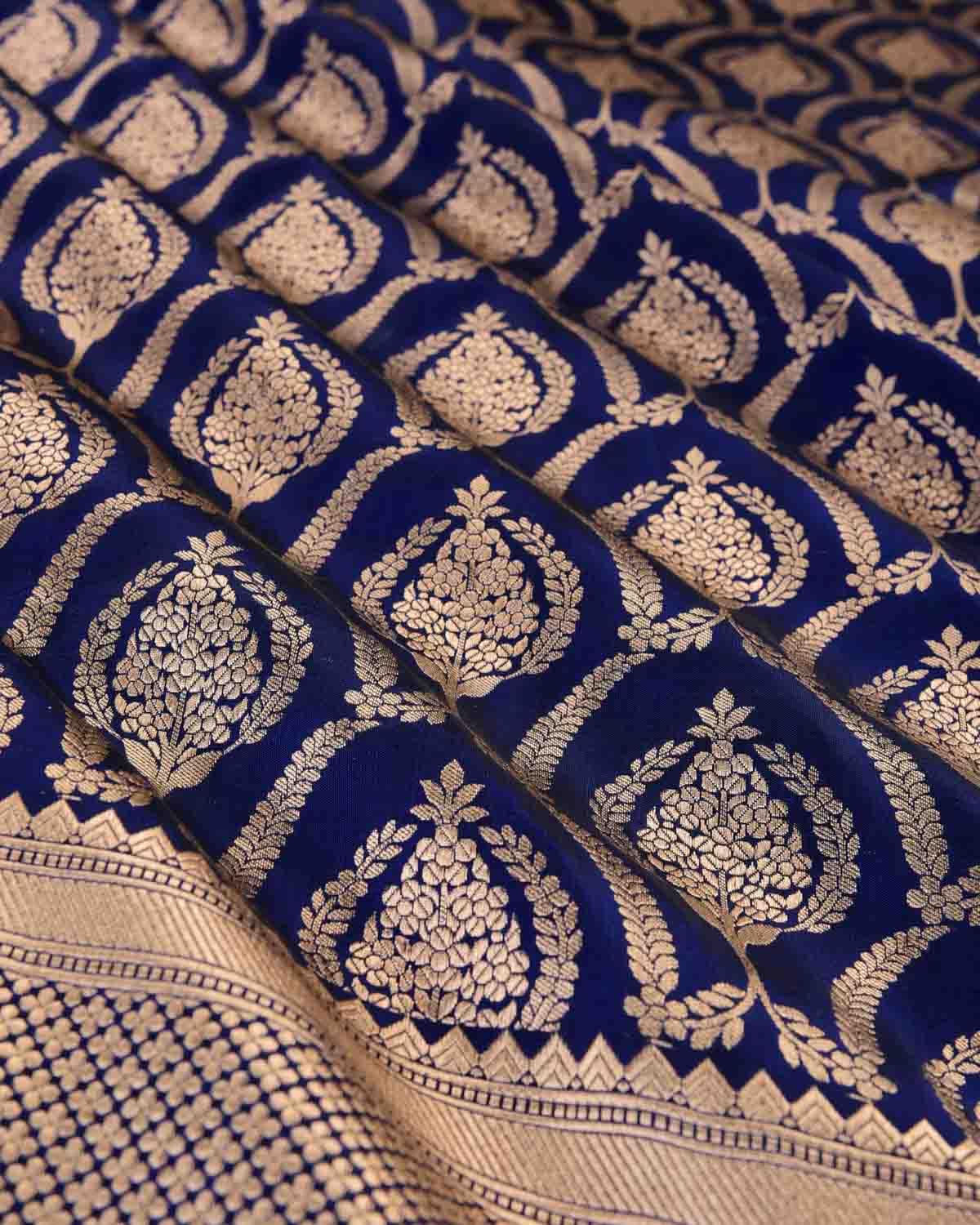 Royal Blue Banarasi Gold Zari Classic Jaal Cutwork Brocade Handwoven Katan Silk Saree-HolyWeaves