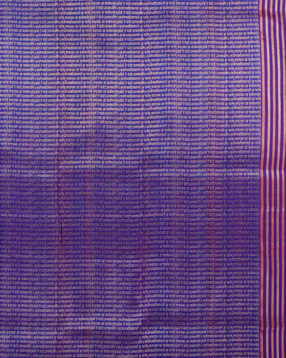 Shot Purple Banarasi Gold & Silver Zari Duet Polka Buti Cutwork Brocade Handwoven Katan Silk Saree with Gita Shlok Blouse-HolyWeaves