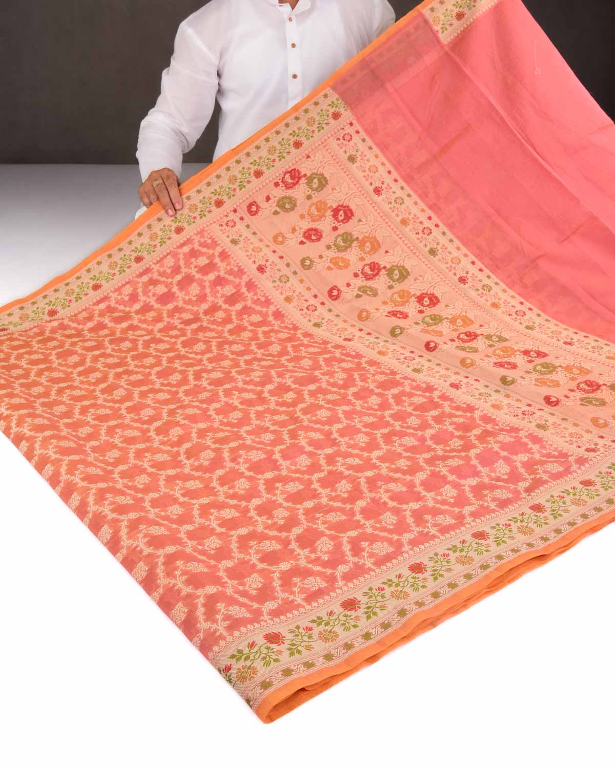 Garnet Banarasi Resham Jaal Cutwork Brocade Woven Cotton Silk Saree with Meenekari Border Pallu-HolyWeaves