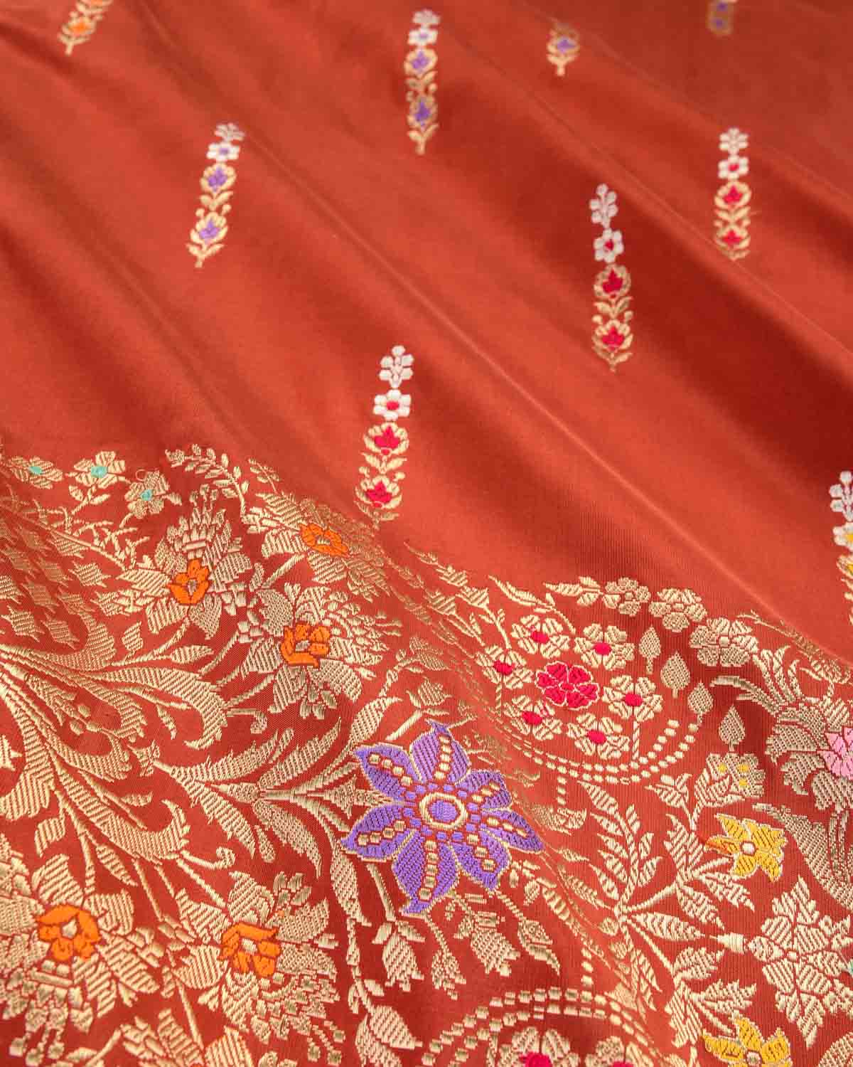 Rust Banarasi Gold Zari & Meenekari Kadhuan Brocade Handwoven Katan Silk Saree-HolyWeaves