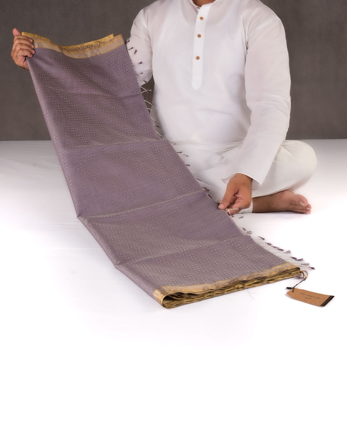 Mauve Watermark Geometric Tanchoi Woven Banarasi Kora Silk Saree-HolyWeaves