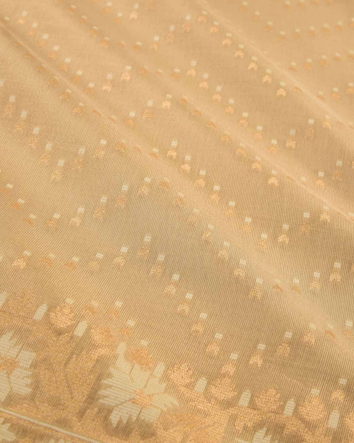 Metallic Gold Banarasi Gold Zari Ornament Chevron Cutwork Brocade Woven Art Cotton Tissue Saree-HolyWeaves