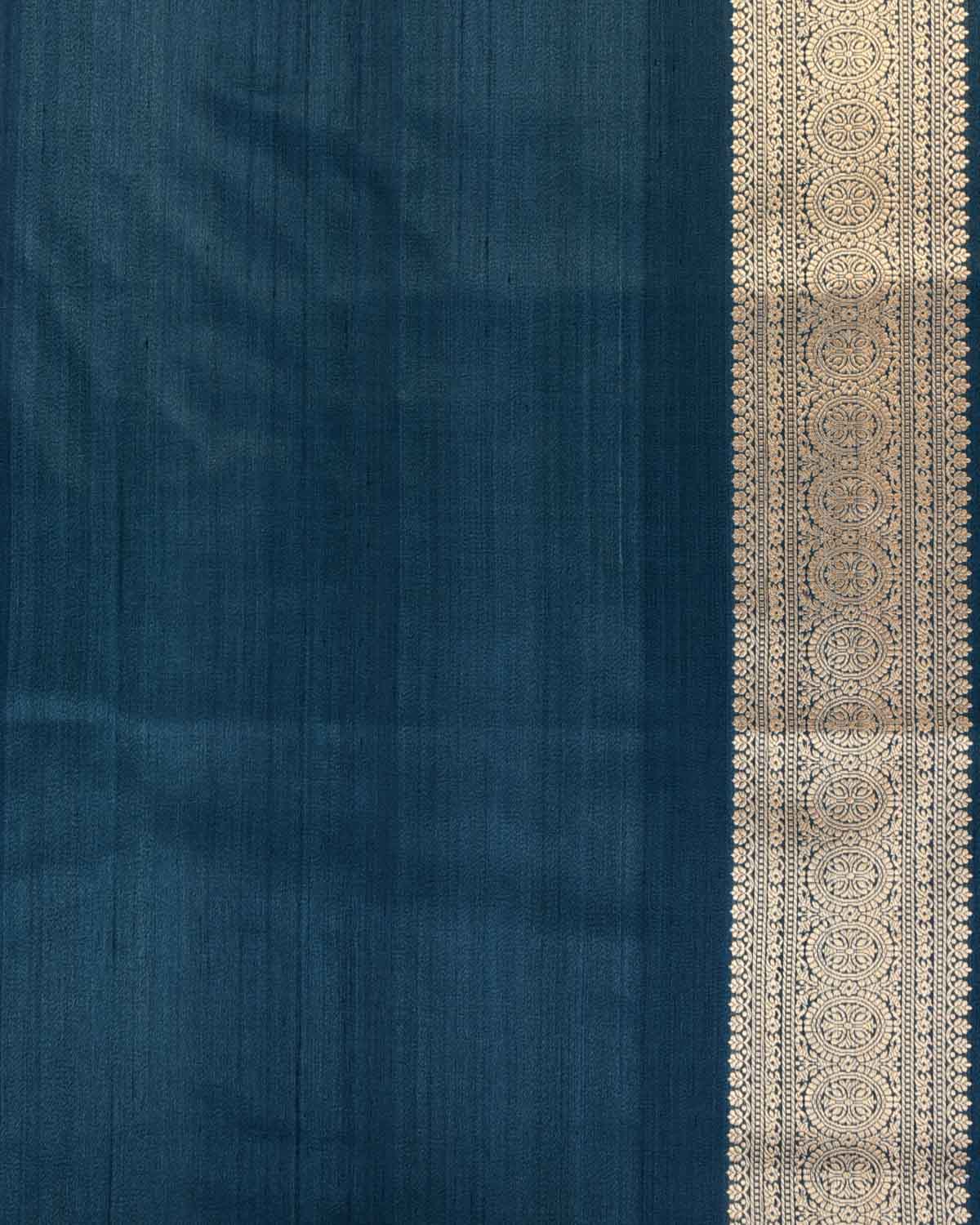 Teal Blue Banarasi Gold & Silver Zari Buti Kadhuan Brocade Handwoven Tasar Silk Saree-HolyWeaves