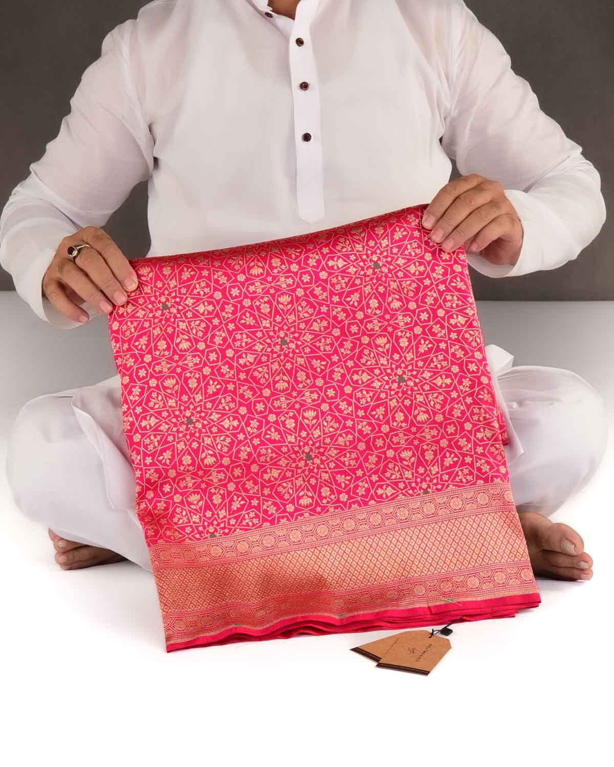 Shot Red-Pink Banarasi Gold Zari & Meenekari Brocade Handwoven Katan Silk Saree-HolyWeaves