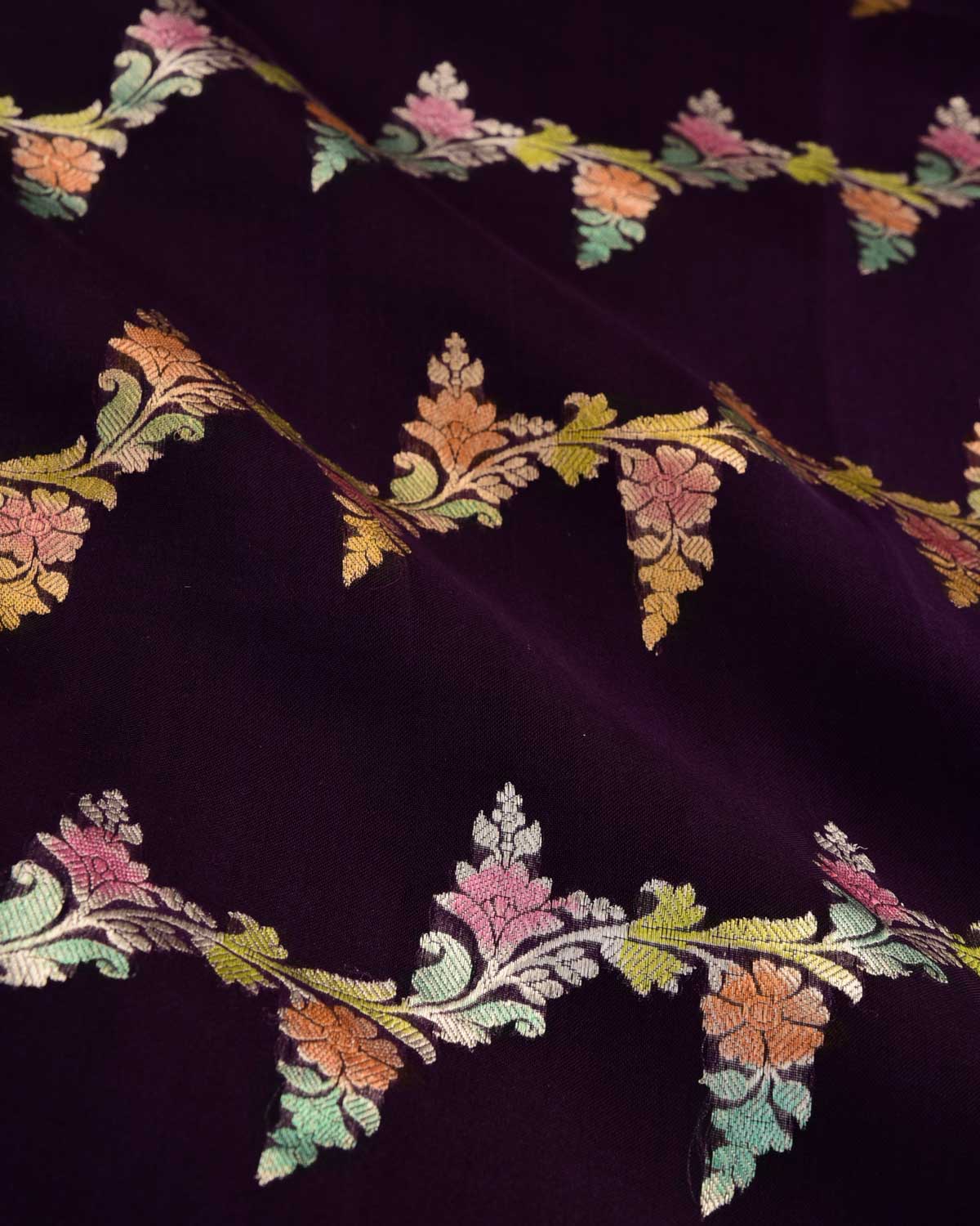 Purple Banarasi Multi-color Handbrush Gold Zari Kadhuan Brocade Handwoven Kora Silk Saree-HolyWeaves