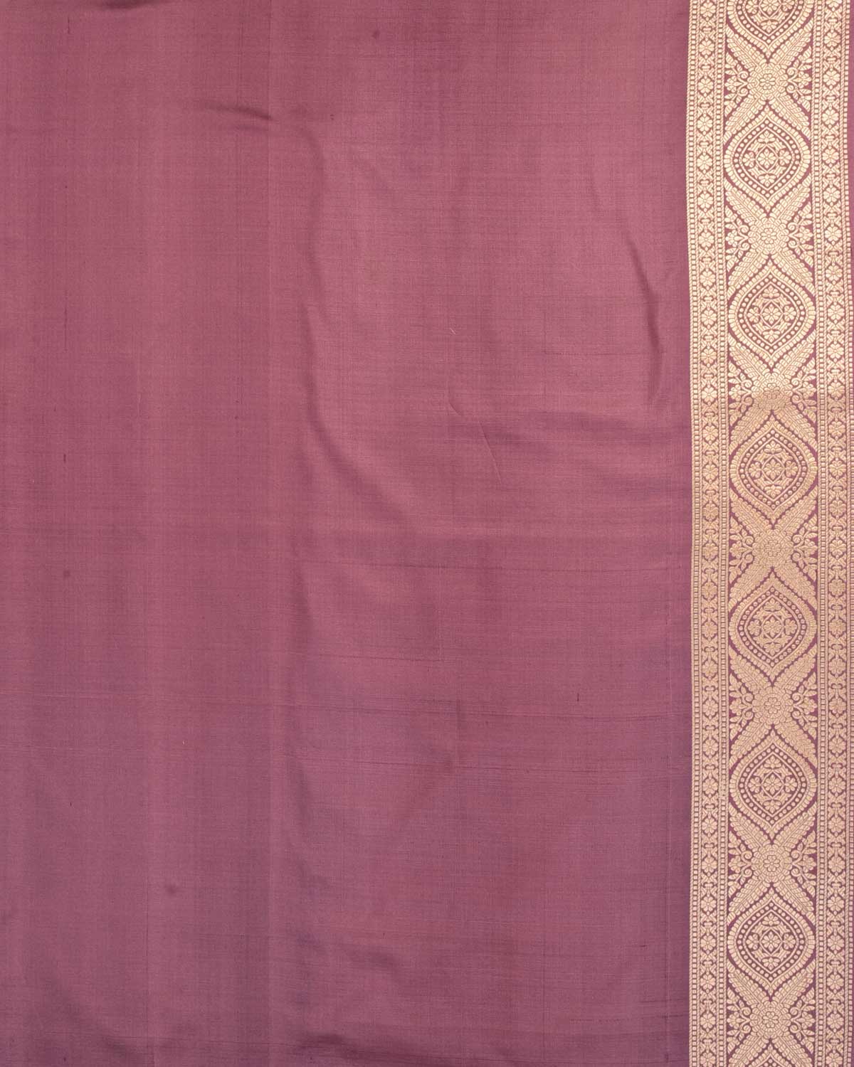 French Lilac Banarasi Gold Zari And Meena Mughal Damask Cutwork Brocade Handwoven Katan Silk Saree-HolyWeaves