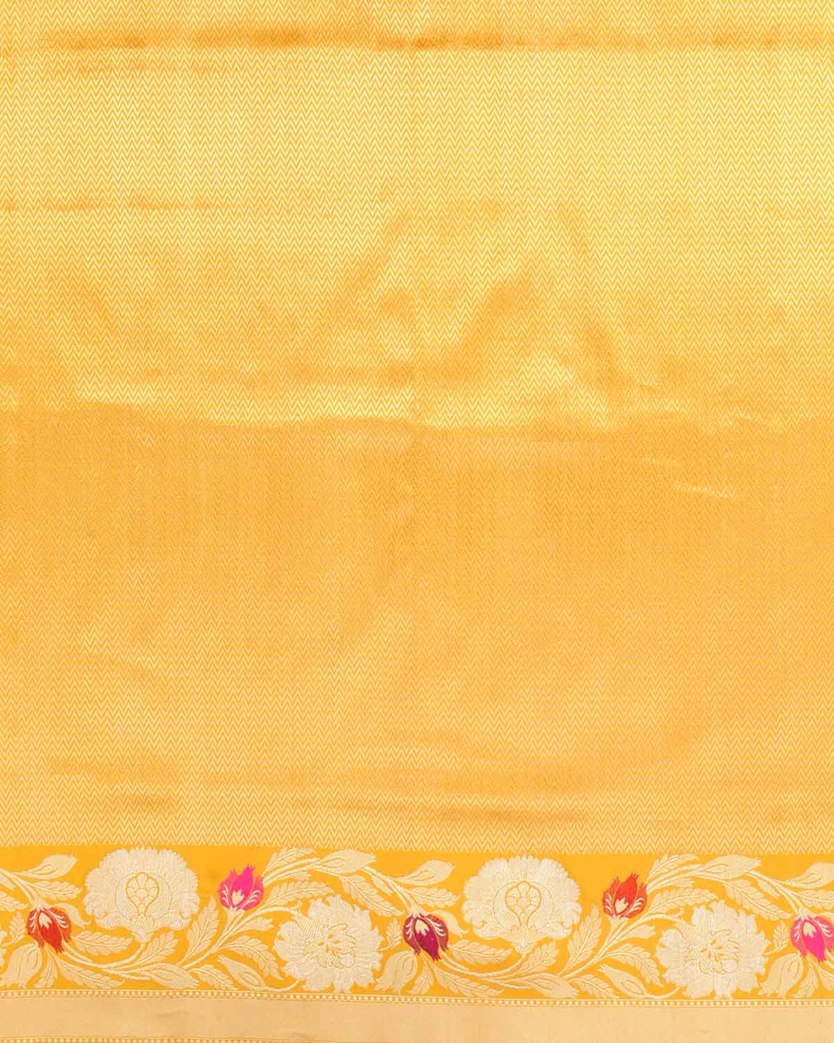 Mustard Yellow Gold Zari Chevron Kadhuan Brocade Handwoven Katan Silk Banarasi Saree with Meenekari Border-HolyWeaves