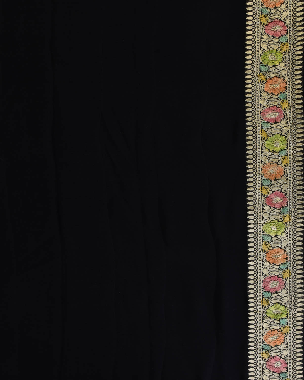 Black Gold Zari Floral Jaal Hand-Brush Dye Cutwork Brocade Handwoven Khaddi Georgette Banarasi Saree-HolyWeaves