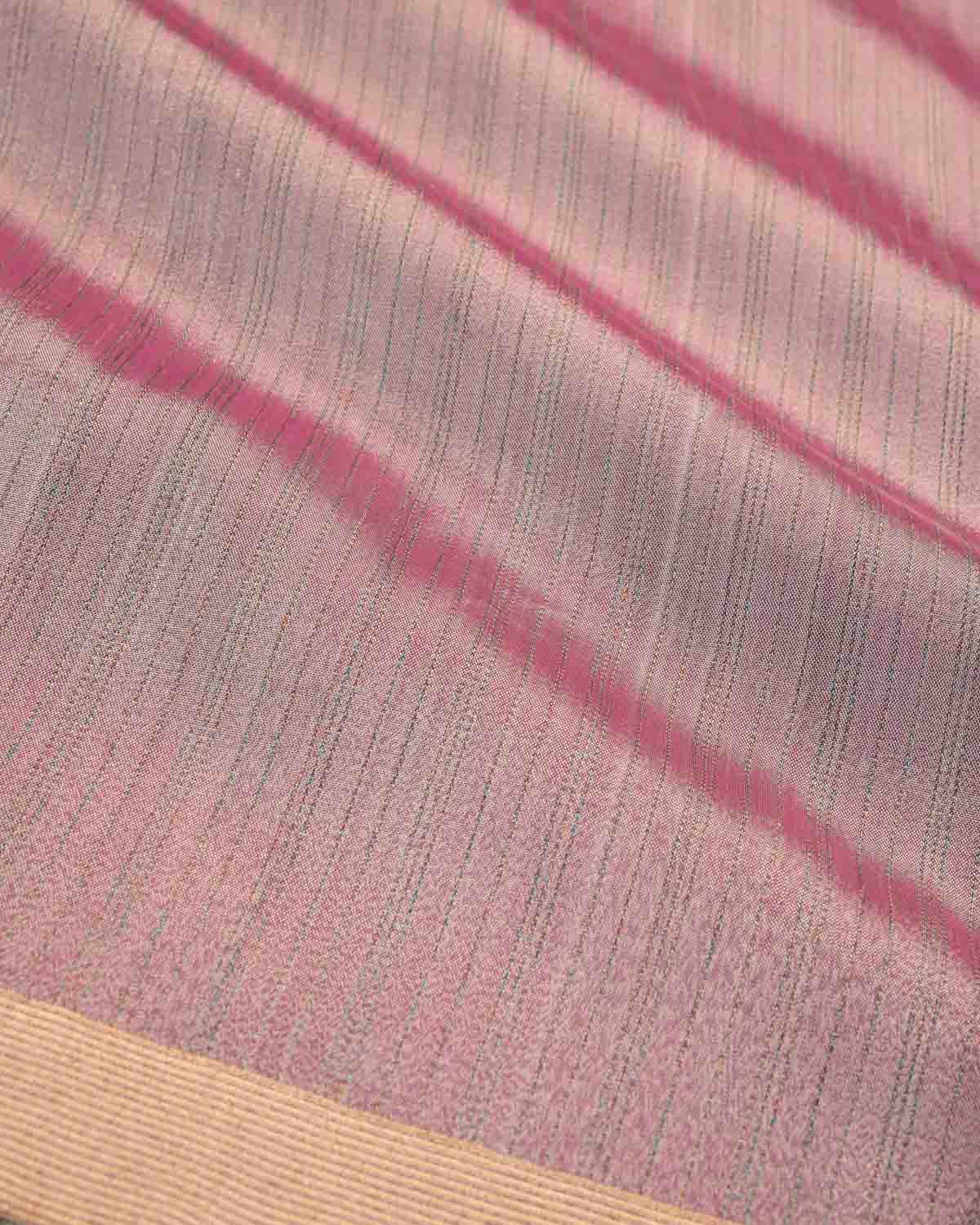 Metallic Pink Silver Pinstripes Brocade Handwoven Katan Tissue Banarasi Saree-HolyWeaves