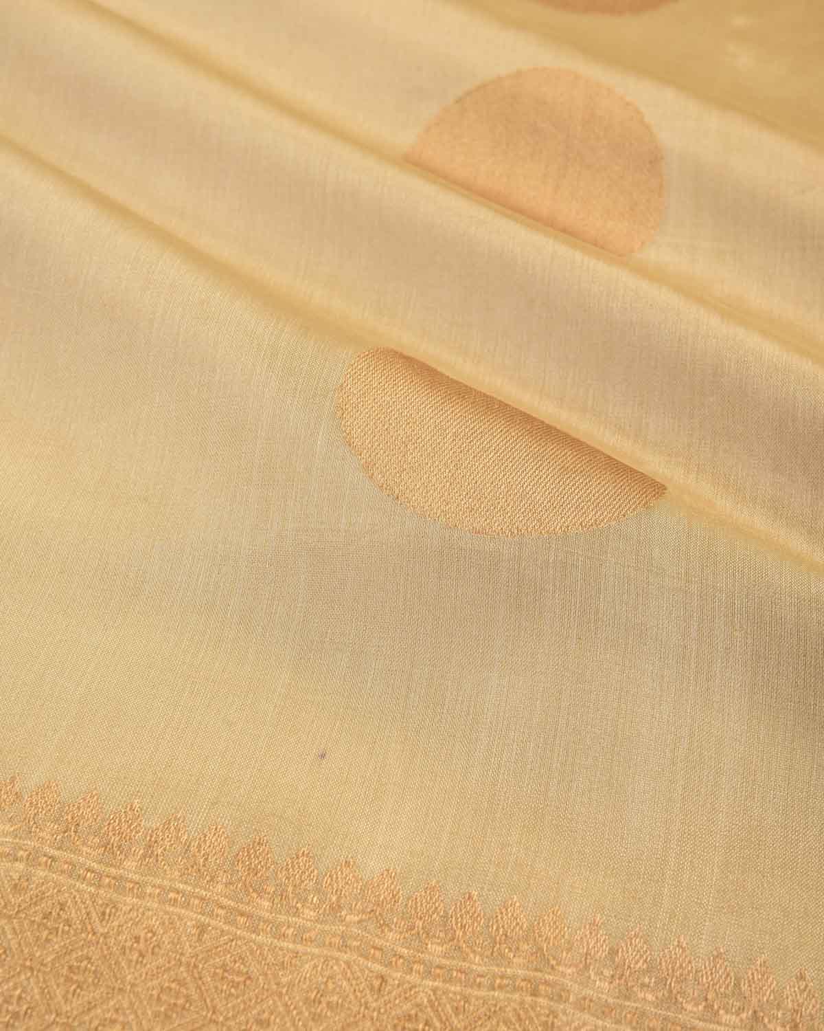 Metallic Gold Large Golden Polka Kadhuan Brocade Handwoven Kora Tissue Banarasi Saree-HolyWeaves