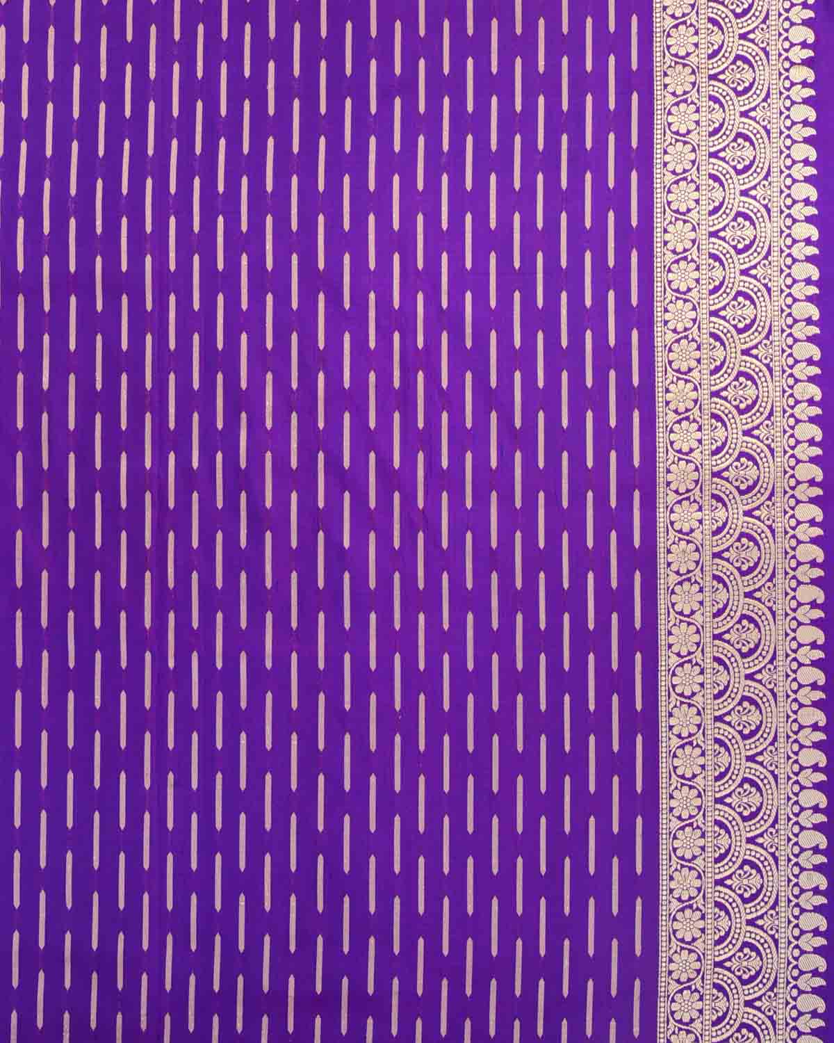 Shot Purple Metallic Gold & Silver Zari Ornament Chevron Waves Kadhuan Brocade Handwoven Katan Silk Banarasi Saree-HolyWeaves