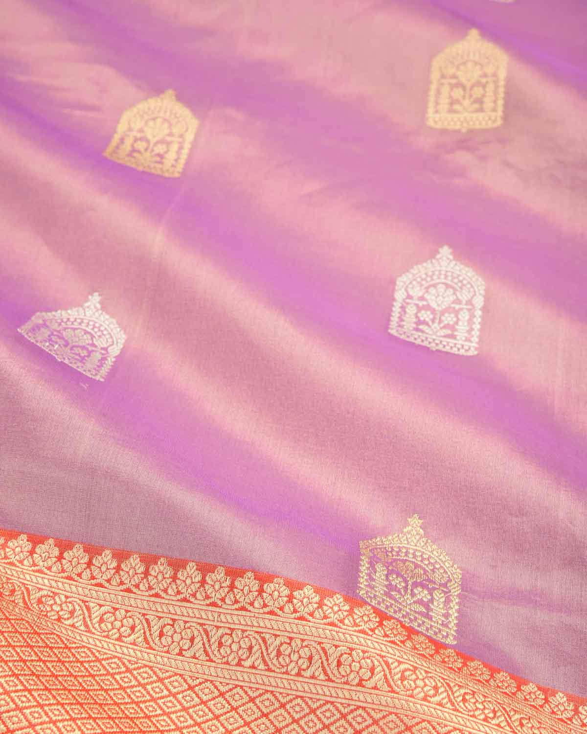 Metallic Mauve Metallic Gold & Silver Zari Buti Kadhuan Brocade Handwoven Kora Tissue Banarasi Saree-HolyWeaves