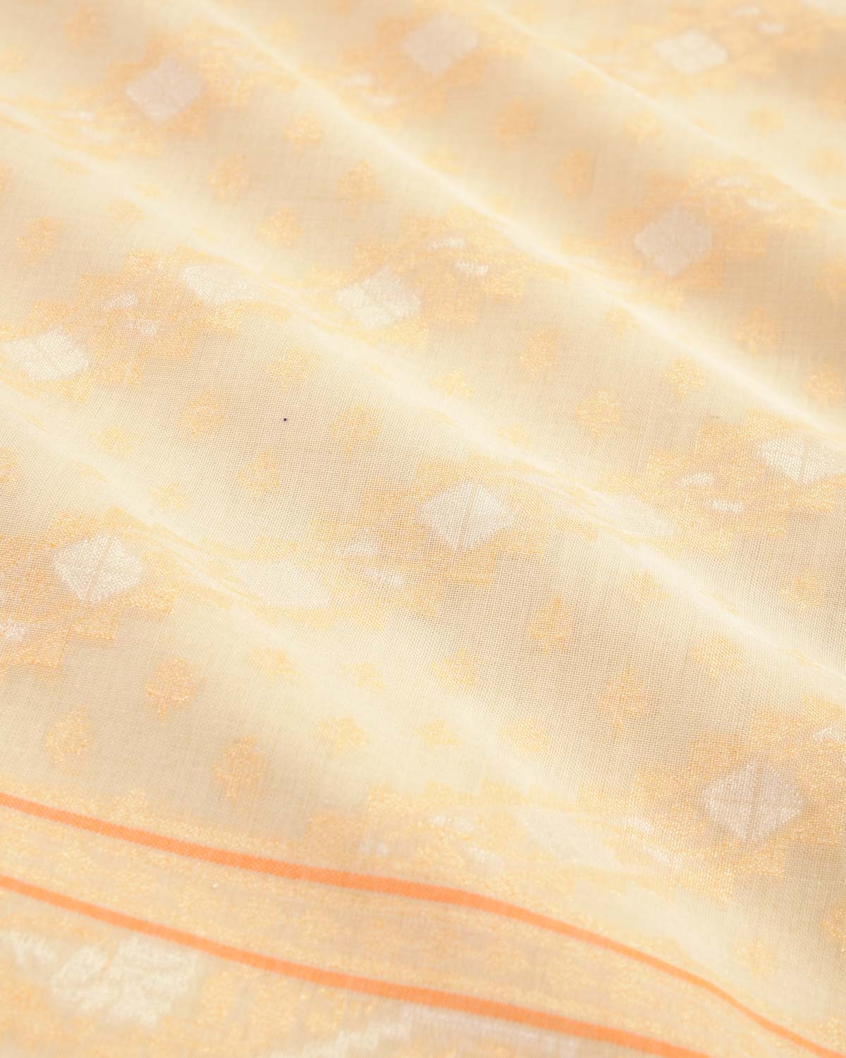 Cream Shwetambari Gold & Silver Zari Diagonal Ornament Stripes Cutwork Brocade Handwoven Cotton Banarasi Saree with Koniya Buta-HolyWeaves