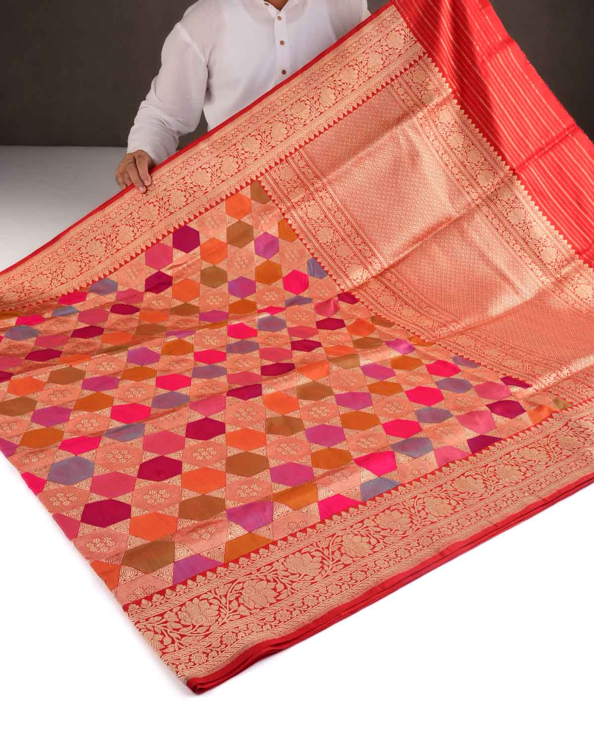 Bridal Multi-color Gold Zari Super-Star Rangkaat Kadhuan Brocade Handwoven Katan Silk Banarasi Saree-HolyWeaves