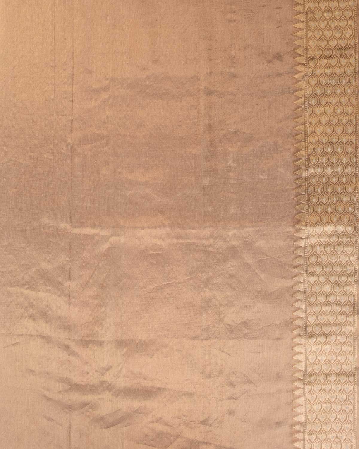 Metallic Blush Brown Gold Zari And White Cotton Buti Cutwork Brocade Handwoven Kora Tissue Banarasi Saree-HolyWeaves