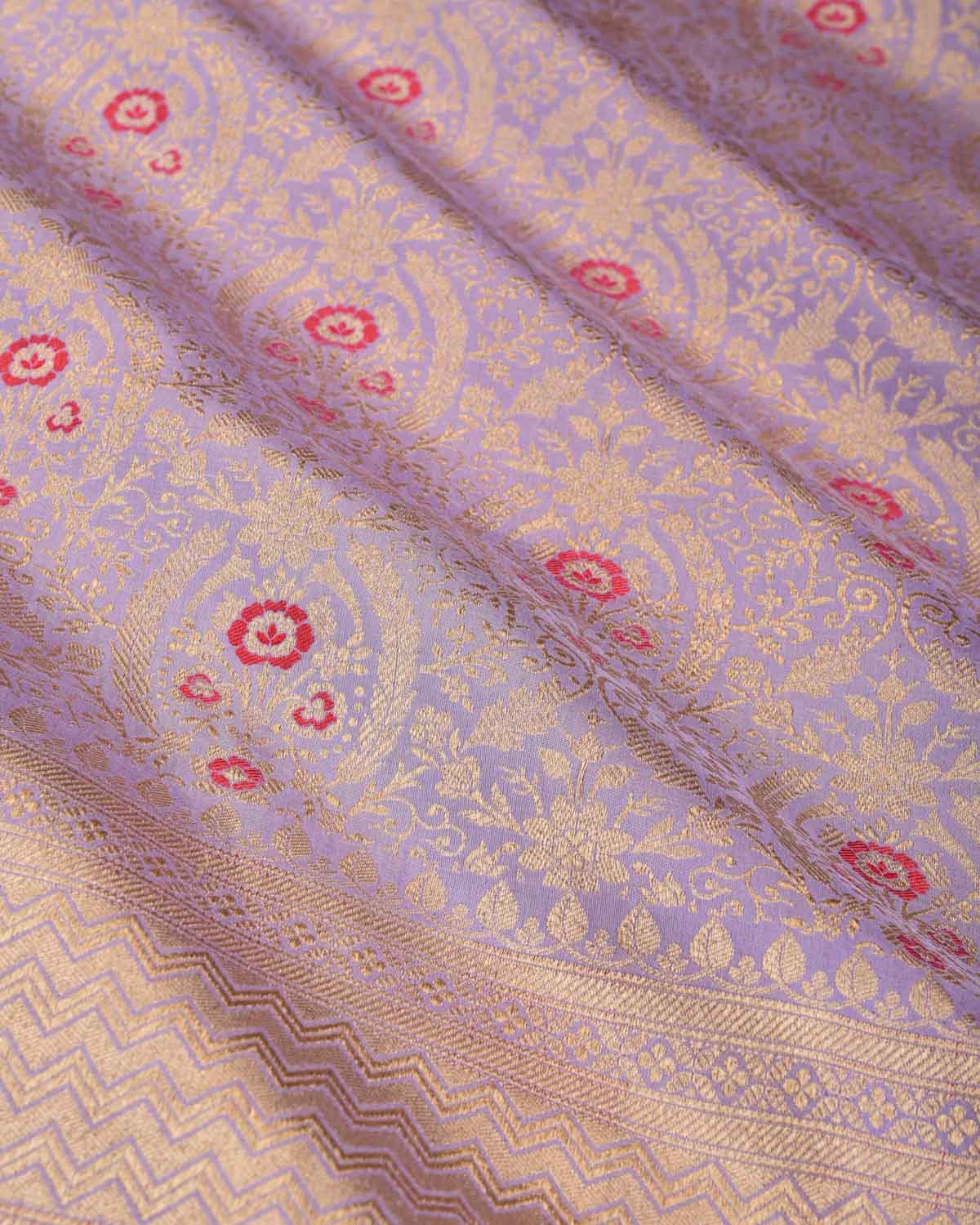 Wisteria Mauve Gold Zari & Red Meena Cutwork Brocade Handwoven Katan Silk Banarasi Saree-HolyWeaves