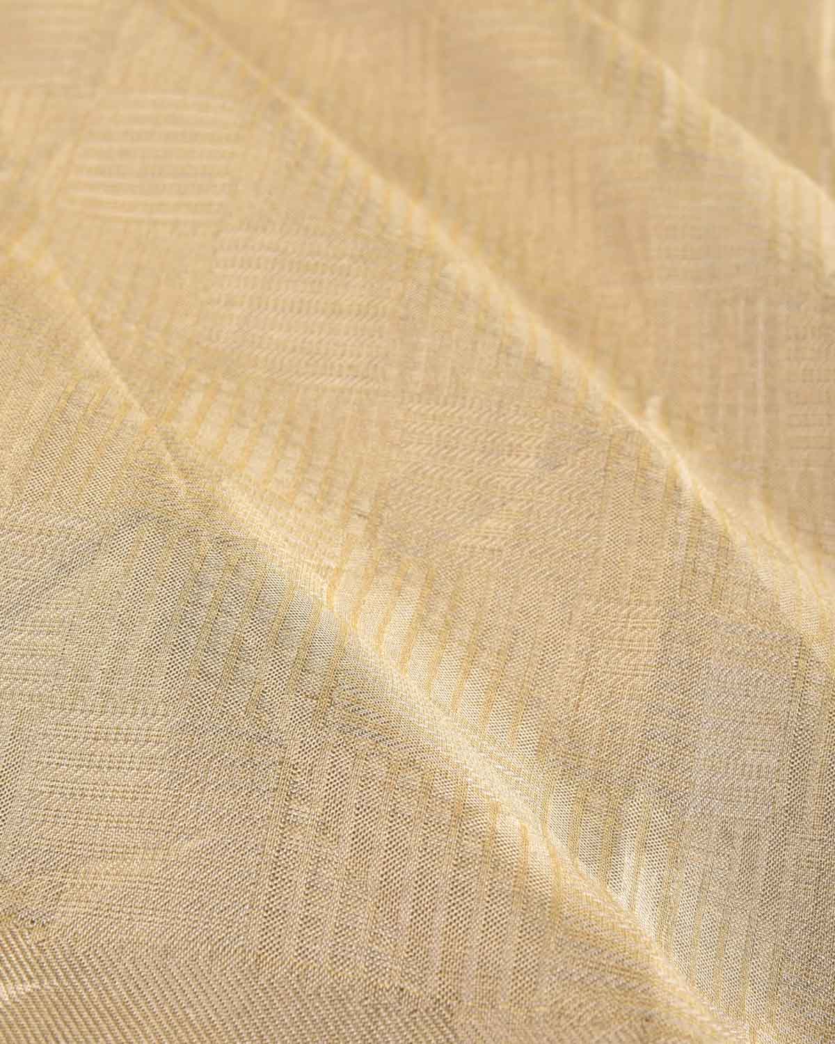 Metallic Silver On Gold Chequered Grids Brocade Handwoven Tissue Banarasi Saree-HolyWeaves