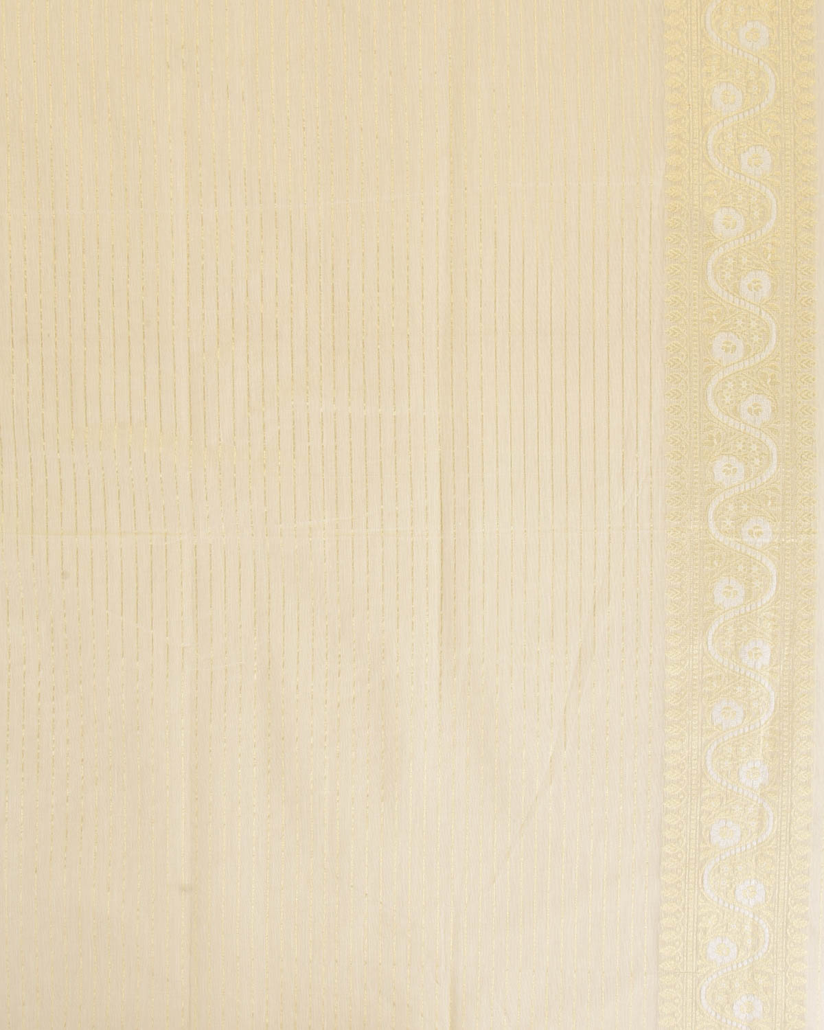 White Gold Zari And resham Chevron Cutwork Brocade Woven Art Cotton Silk Banarasi Saree-HolyWeaves