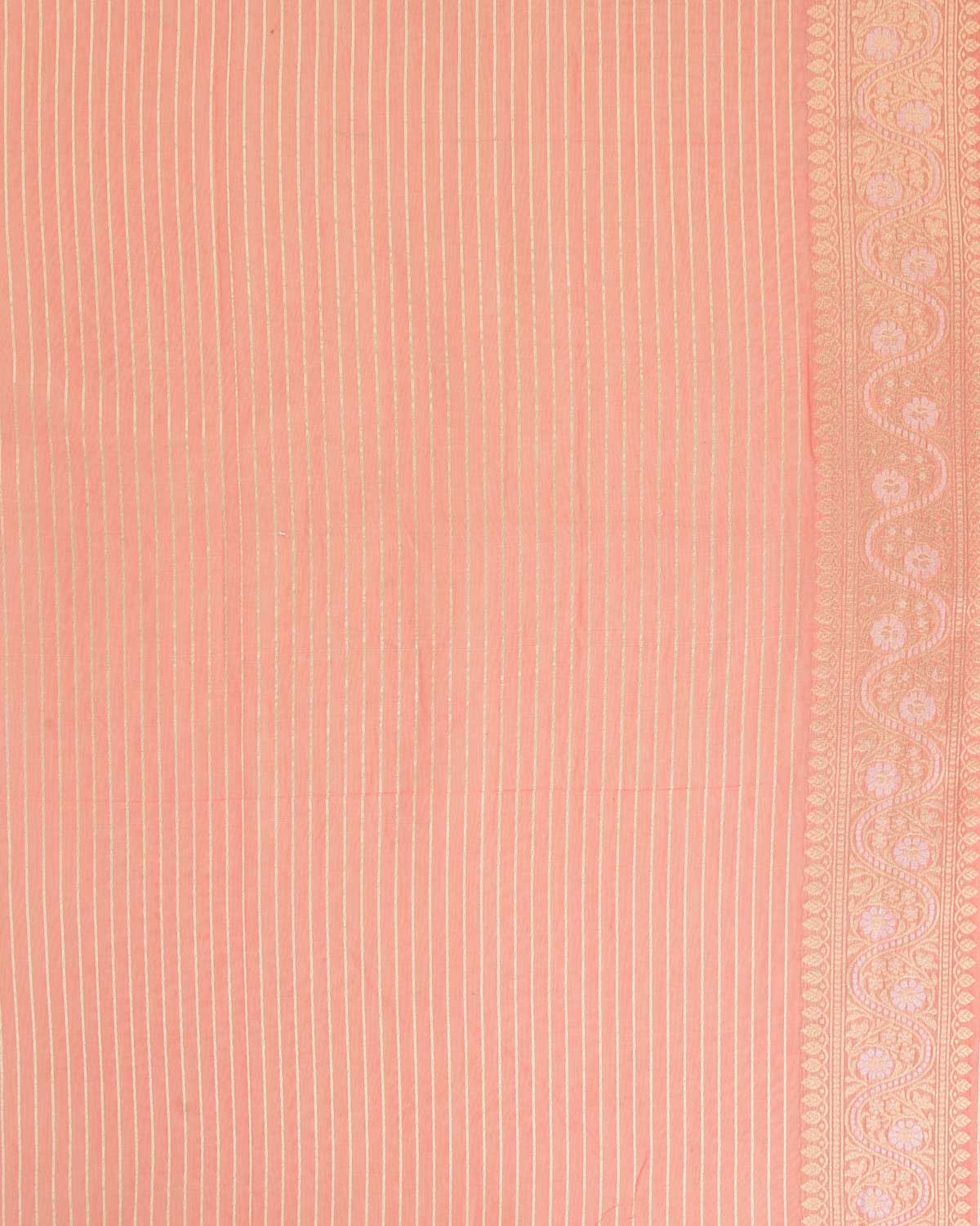 Peach Gold Zari And resham Chevron Cutwork Brocade Woven Art Cotton Silk Banarasi Saree-HolyWeaves