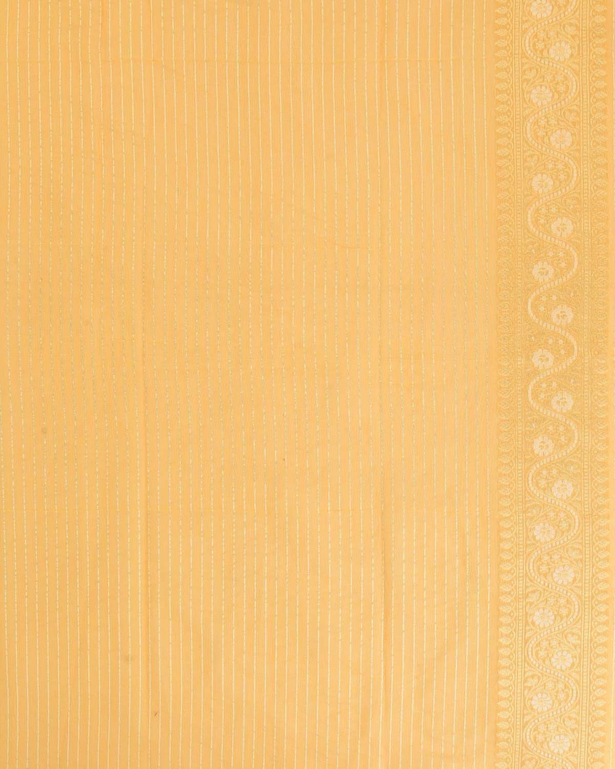 Marigold Yellow Gold Zari And resham Chevron Cutwork Brocade Woven Art Cotton Silk Banarasi Saree-HolyWeaves