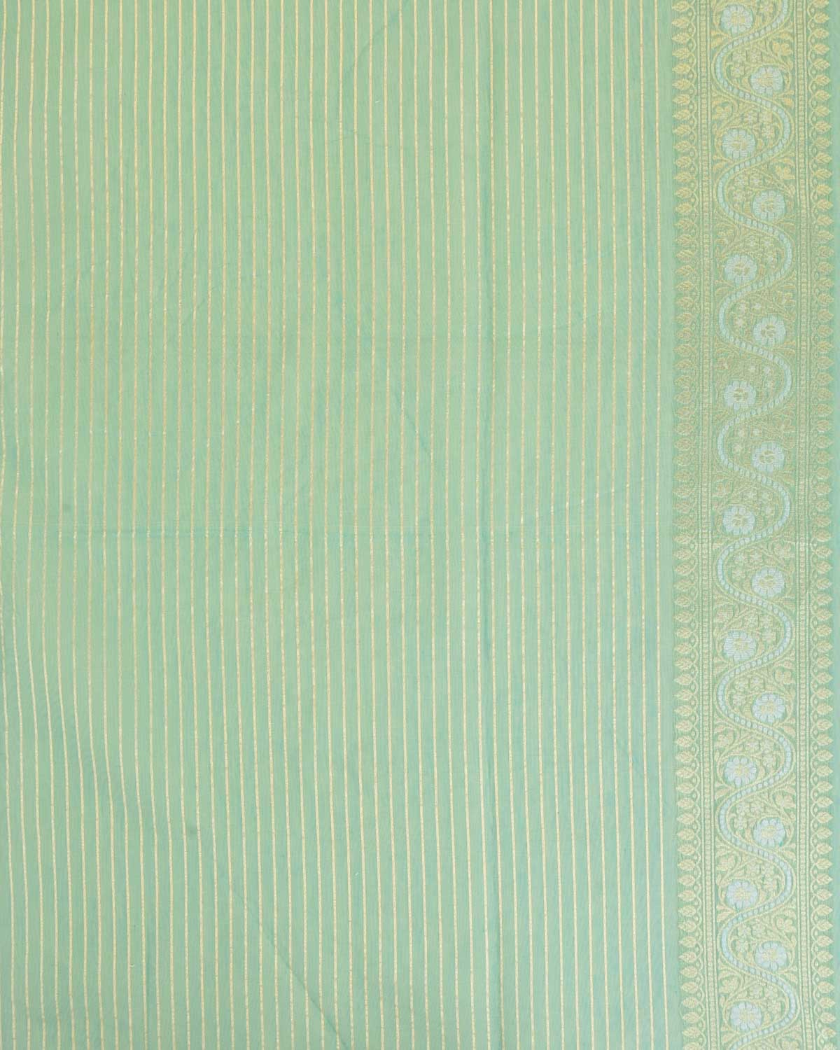 Aqua Marine Gold Zari And resham Chevron Cutwork Brocade Woven Art Cotton Silk Banarasi Saree-HolyWeaves