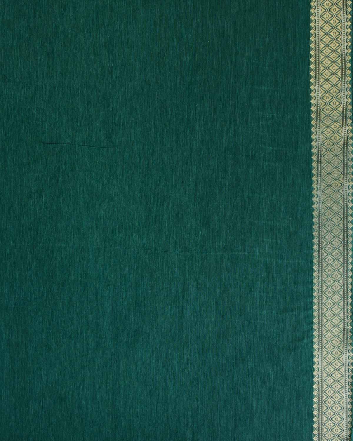 Bottle Green Gold Zari Leaf Buti Cutwork Brocade Woven Art Cotton Silk Banarasi Saree-HolyWeaves