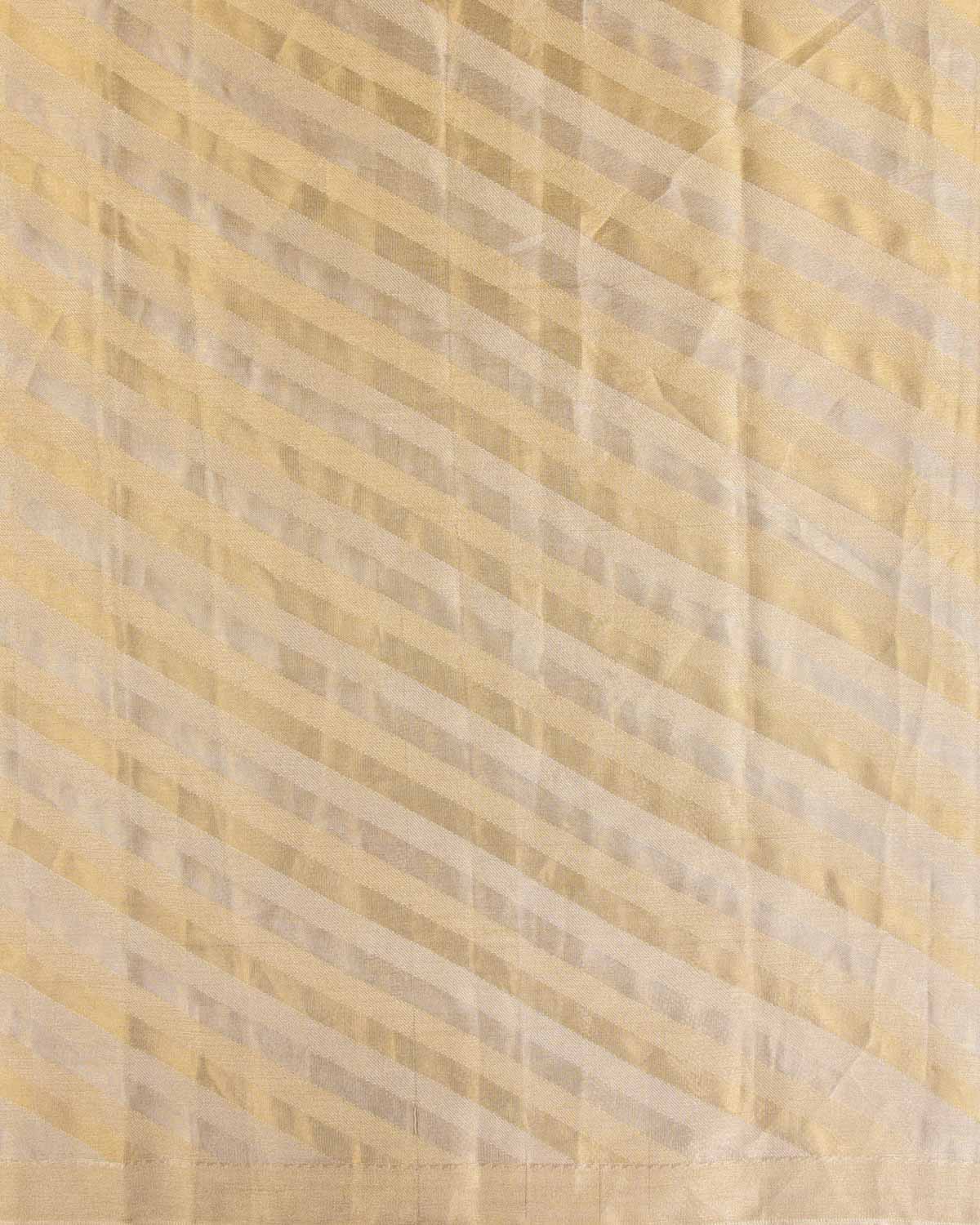 Metallic Silver Gold Diagonal Stripes Brocade Handwoven Tissue Saree-HolyWeaves