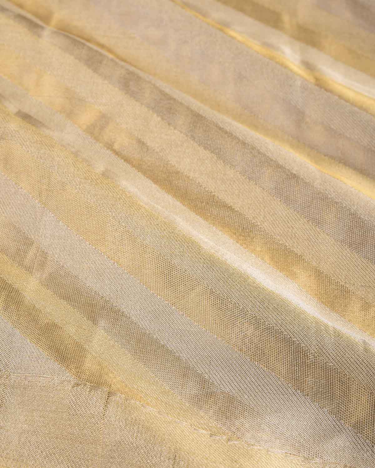 Metallic Silver Gold Diagonal Stripes Brocade Handwoven Tissue Saree-HolyWeaves