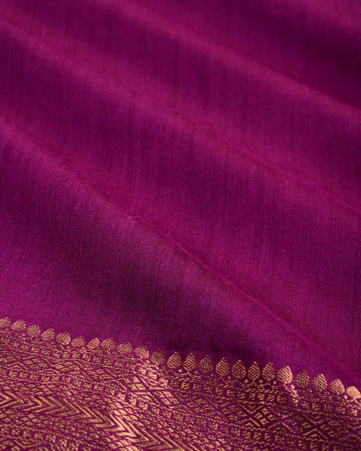 Purple Gold Zari Border Pallu Brocade Woven Muga Silk Banarasi Saree-HolyWeaves