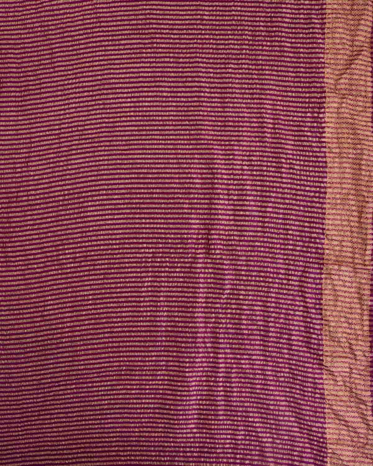 Purple Gold Zari Border Pallu Brocade Woven Muga Silk Banarasi Saree-HolyWeaves