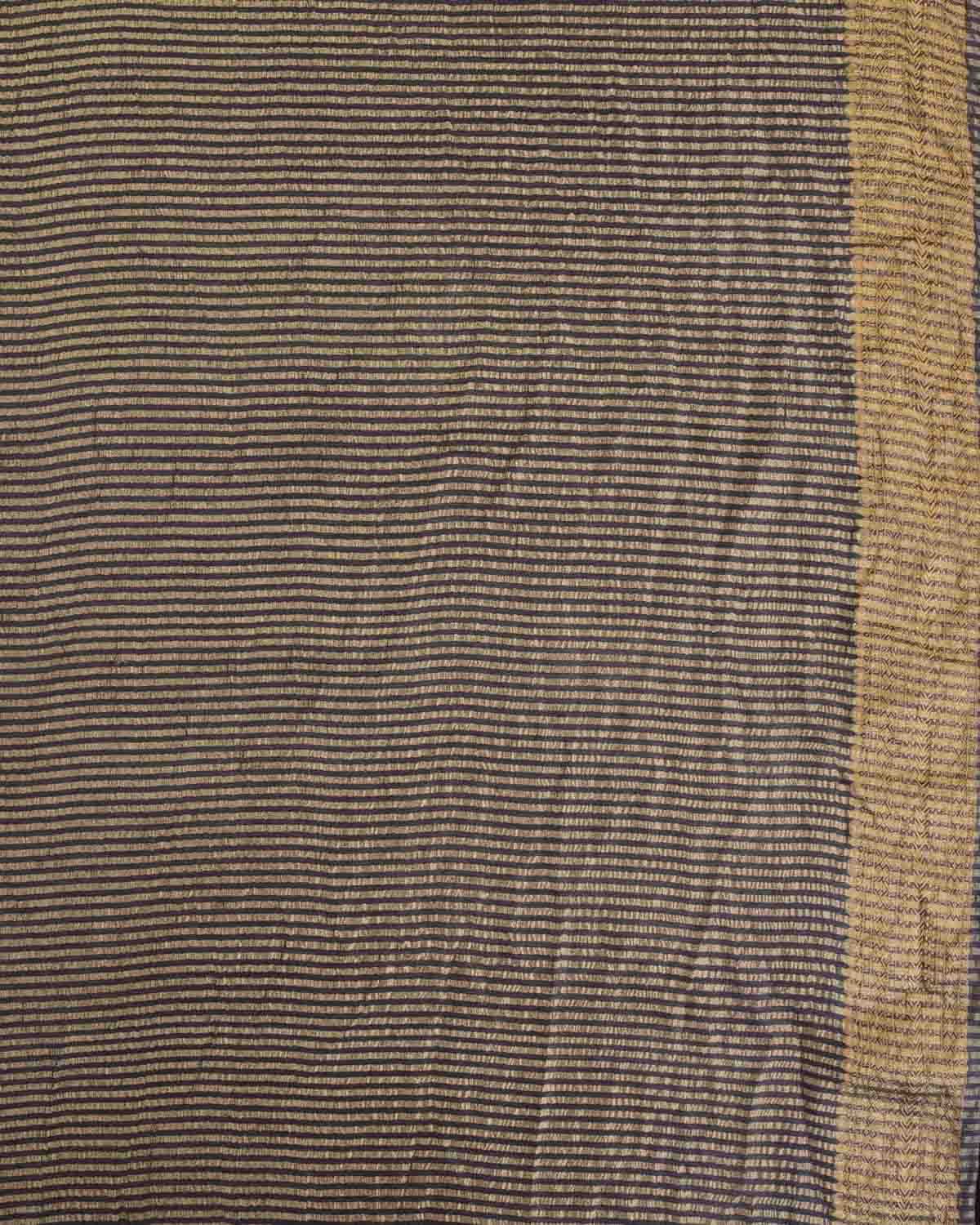 Gray Gold Zari Border Pallu Brocade Woven Muga Silk Banarasi Saree-HolyWeaves