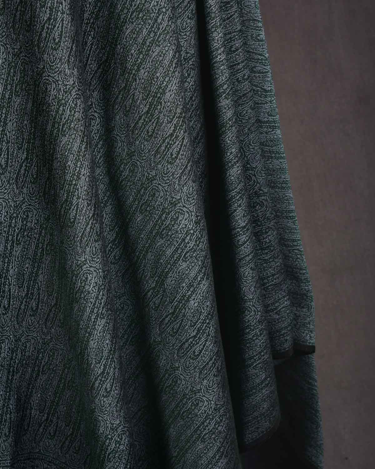 Green On Gray Banarasi Jamawar Handwoven Silk Wool Shawl-HolyWeaves