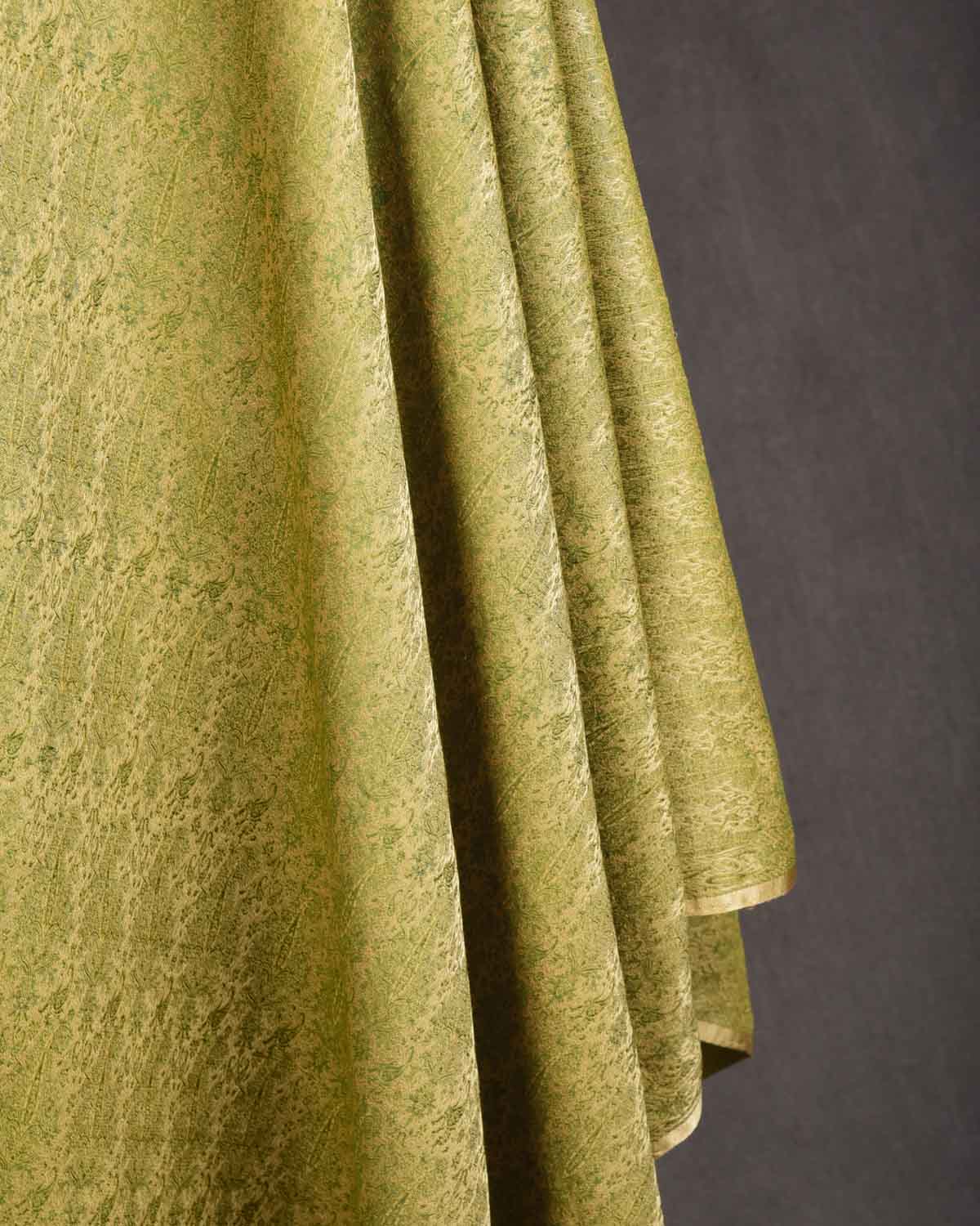 Green On Beige Banarasi Jamawar Handwoven Silk Wool Shawl-HolyWeaves