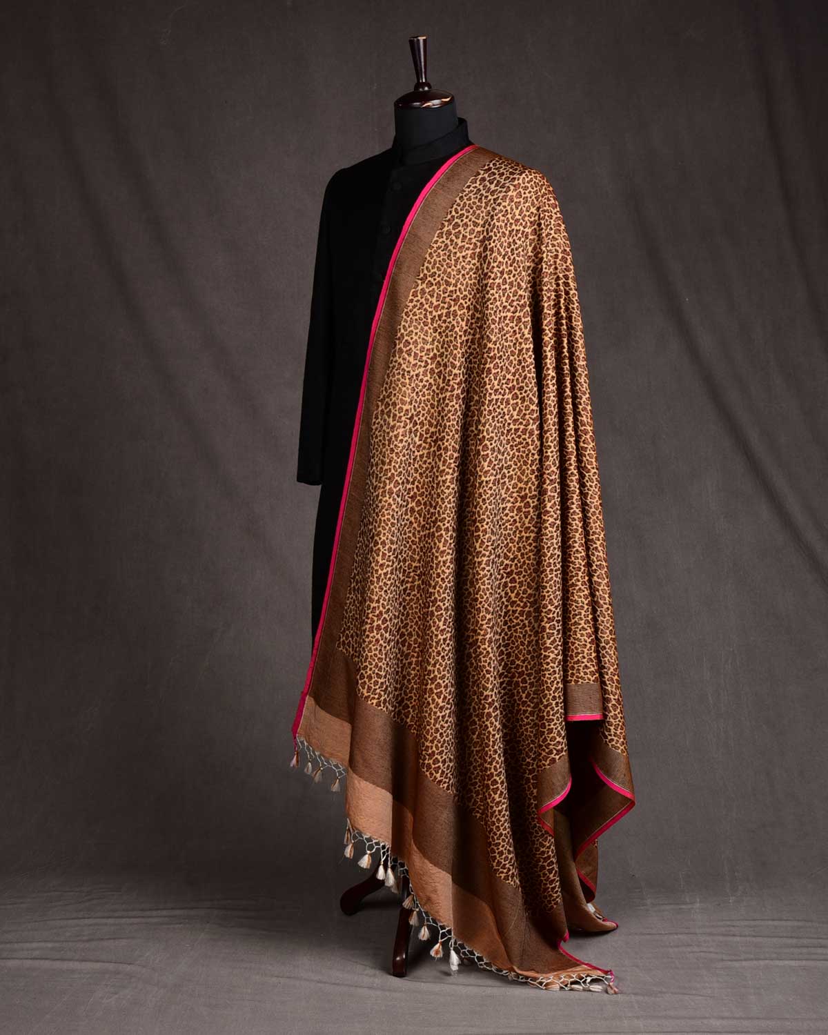 Mustard Yellow Banarasi Leopard Stripes Brocade Handwoven Silk-wool Unisex Shawl-HolyWeaves