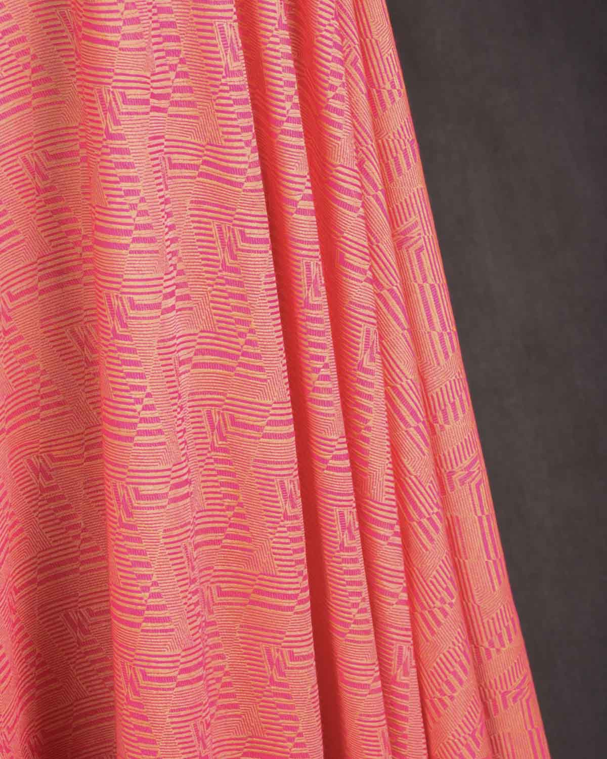 Pink On Yellow Banarasi Contemporary Glitch Chevron Tanchoi Handwoven Silk Wool Shawl-HolyWeaves