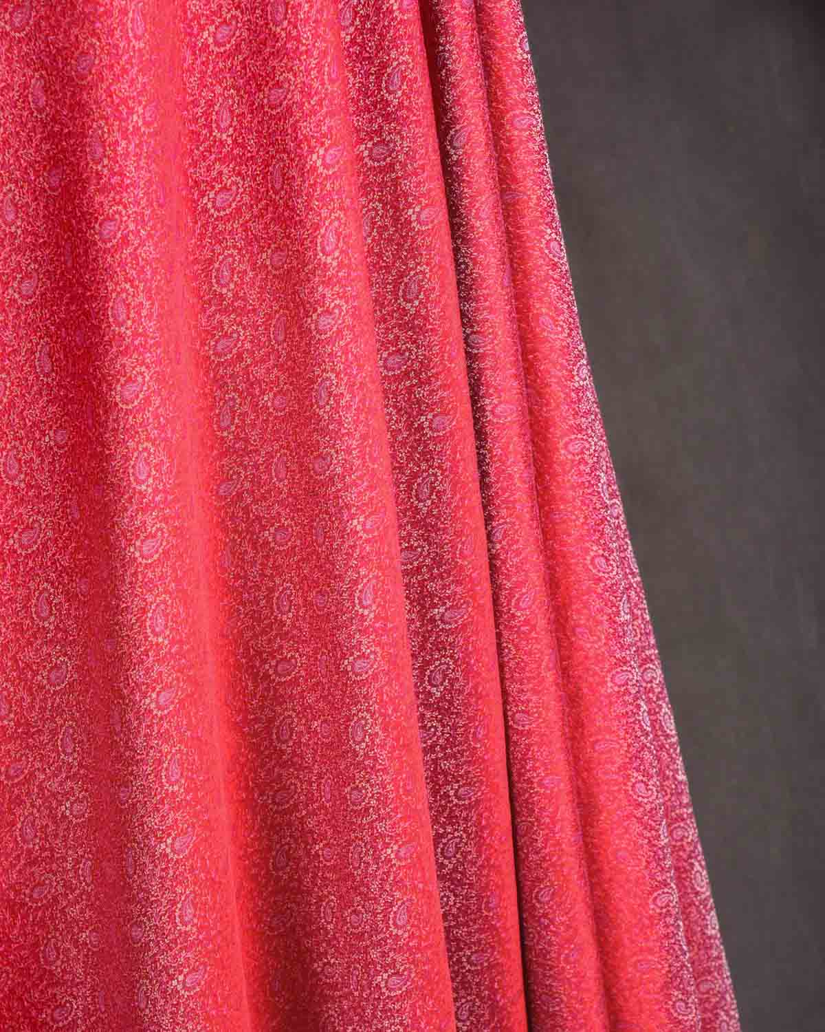 Bridal Red Banarasi Tehra Paisley Satin Jamawar Handwoven Silk Wool Shawl-HolyWeaves