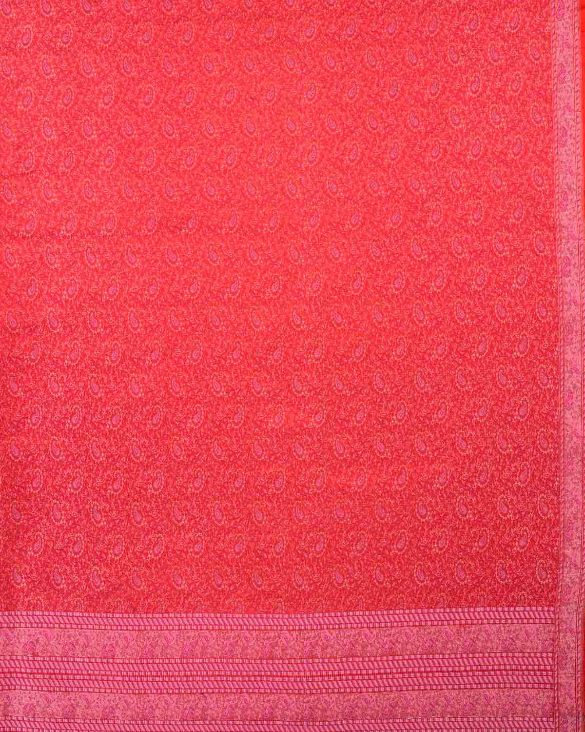 Bridal Red Banarasi Tehra Paisley Satin Jamawar Handwoven Silk Wool Shawl-HolyWeaves