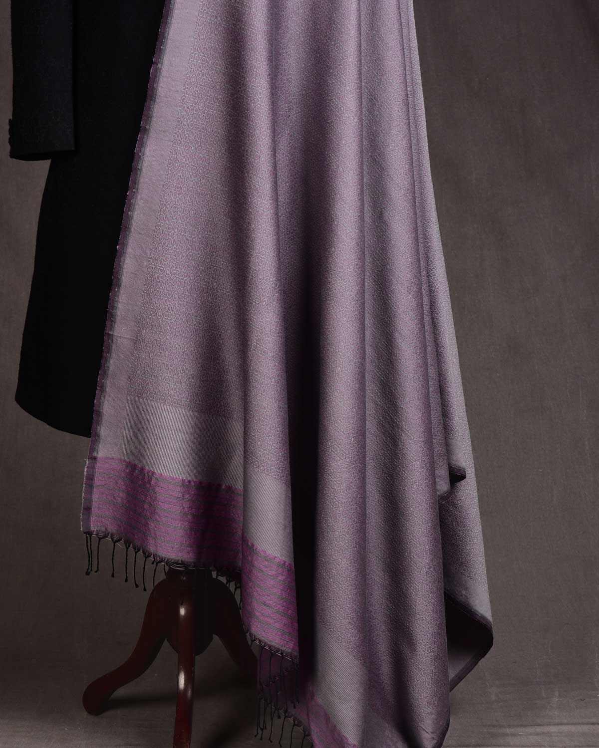 Matte Shot Mauve Banarasi Moroccon Mosaic Tanchoi Handwoven Silk Wool Shawl-HolyWeaves