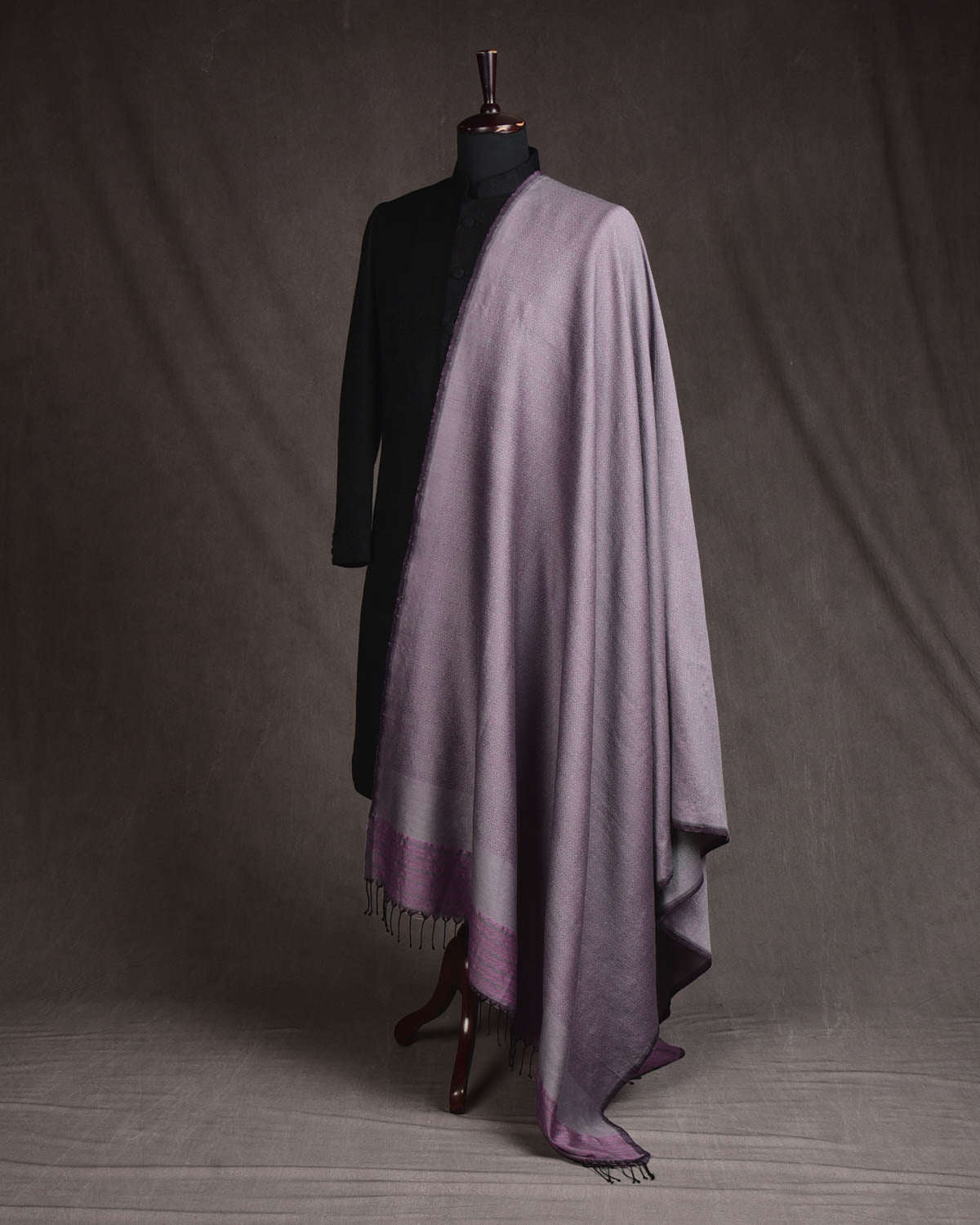 Matte Shot Mauve Banarasi Moroccon Mosaic Tanchoi Handwoven Silk Wool Shawl-HolyWeaves